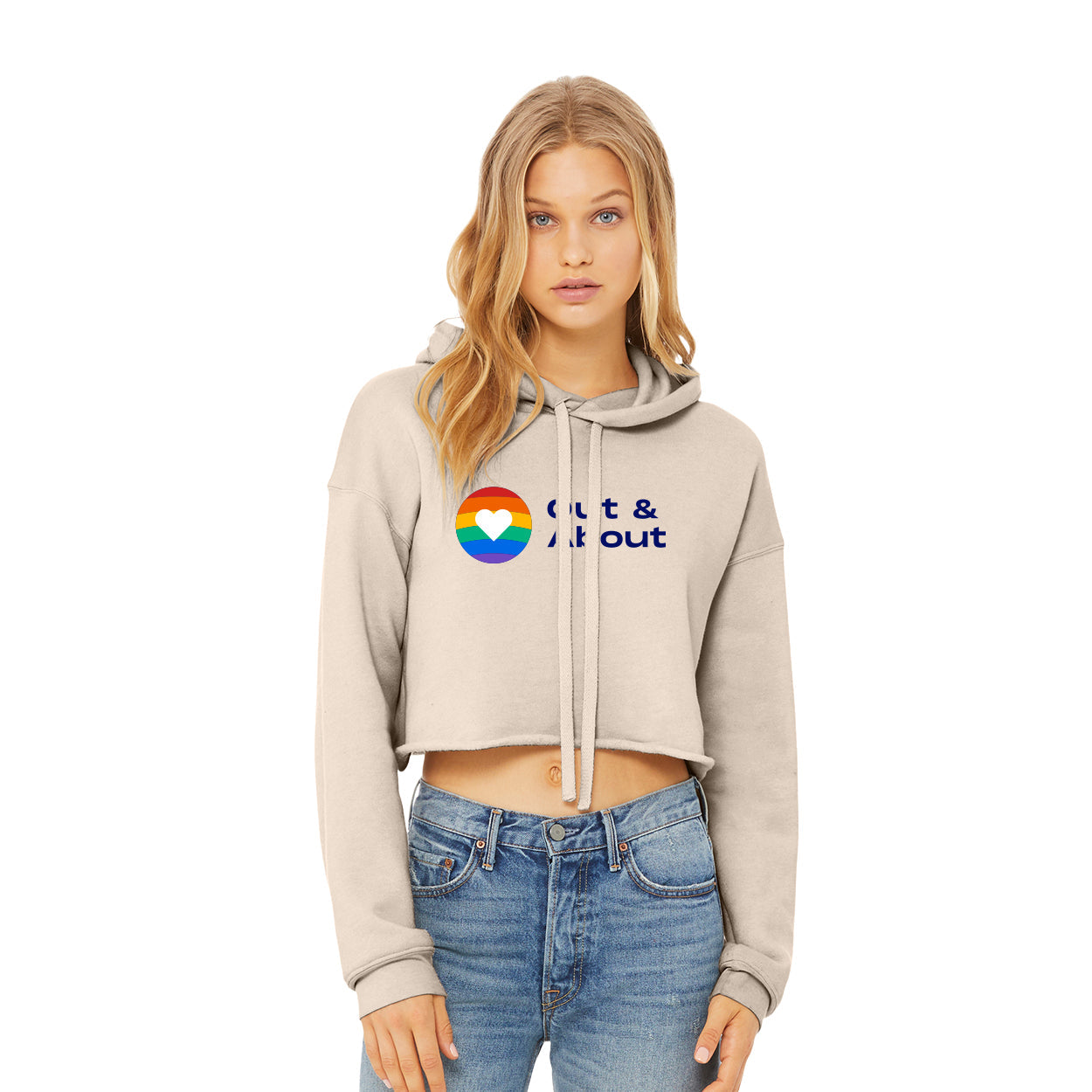 OUT AND ABOUT LOGO WOMEN'S SPONGE FLEECE CROPPED FLEECE HOODIE