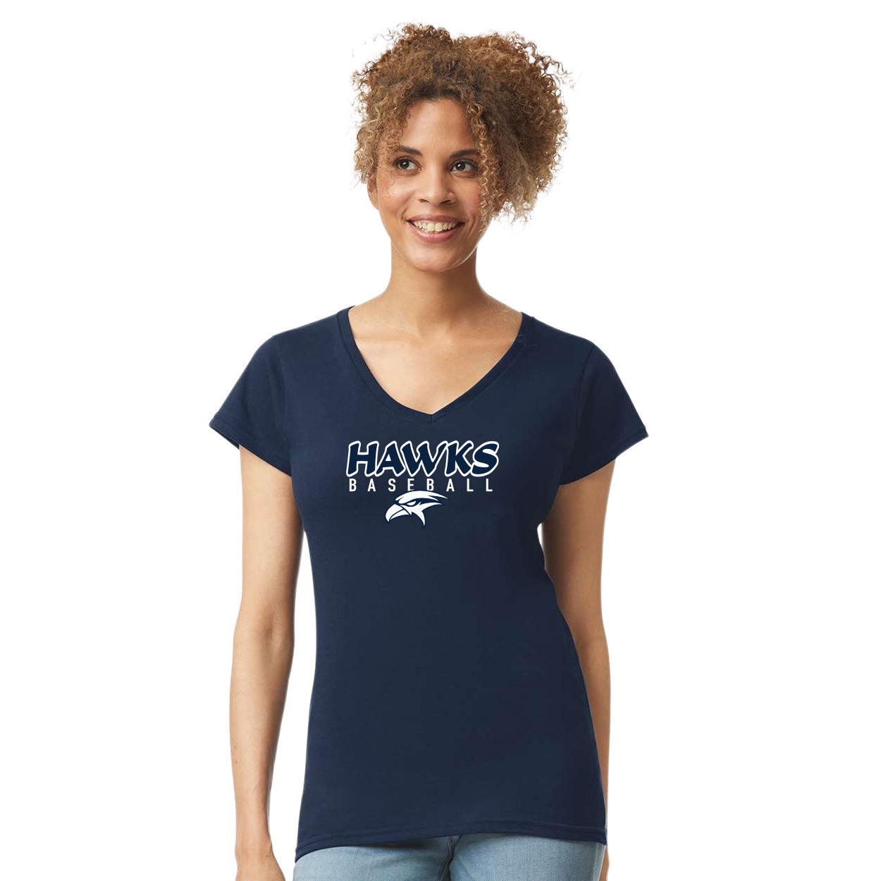 HAWKS BASEBALL PLAYER NAME (VERTICAL) WOMEN'S SOFTSTYLE V-NECK T-SHIRT