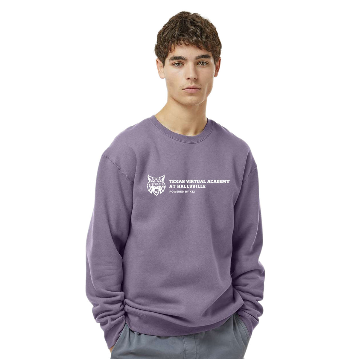TEXAS VIRTUAL ACADEMY AT HALLSVILLE LOGO UNISEX HEAVYWEIGHT CREWNECK SWEATSHIRT