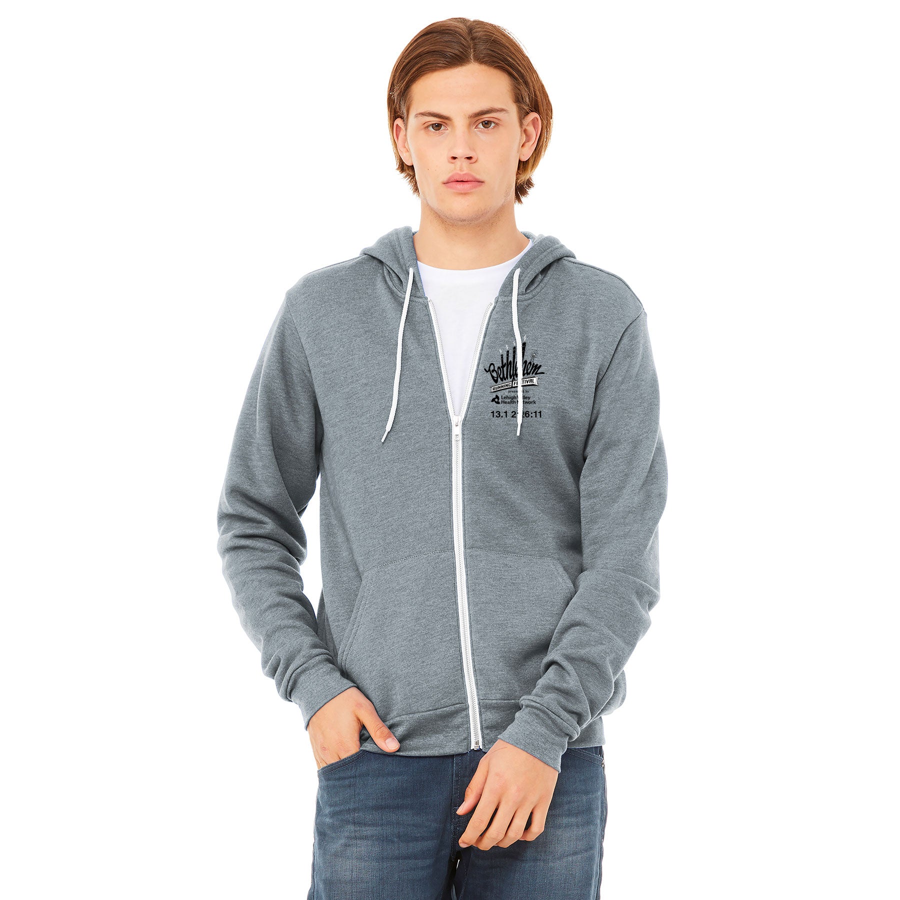 BETHLEHEM RUNNING FESTIVAL EMBROIDERED LOGO UNISEX SPONGE FLEECE FULL-ZIP HOODIE