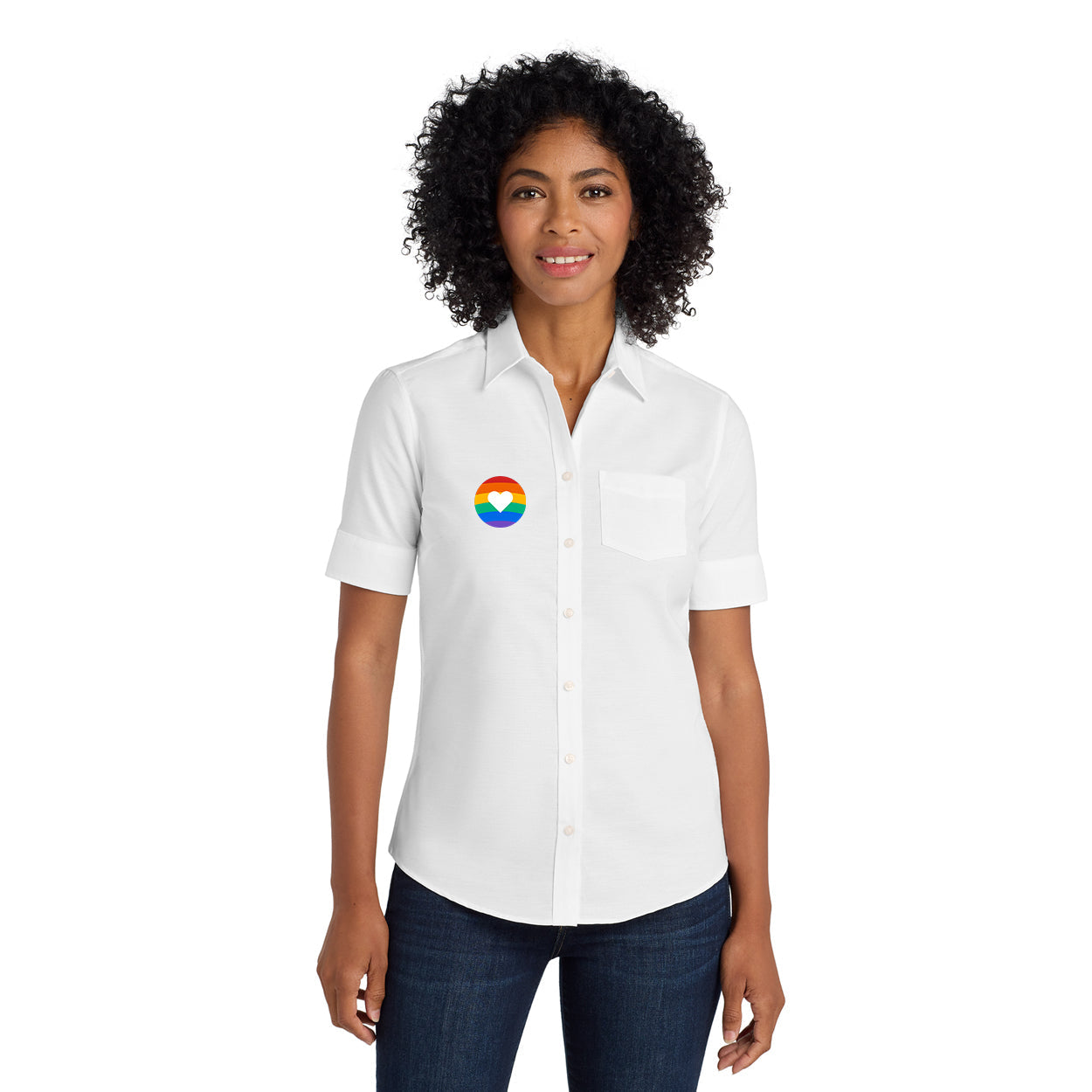 OUT AND ABOUT LOGO SHORT SLEEVE SUPERPRO OXFORD SHIRT