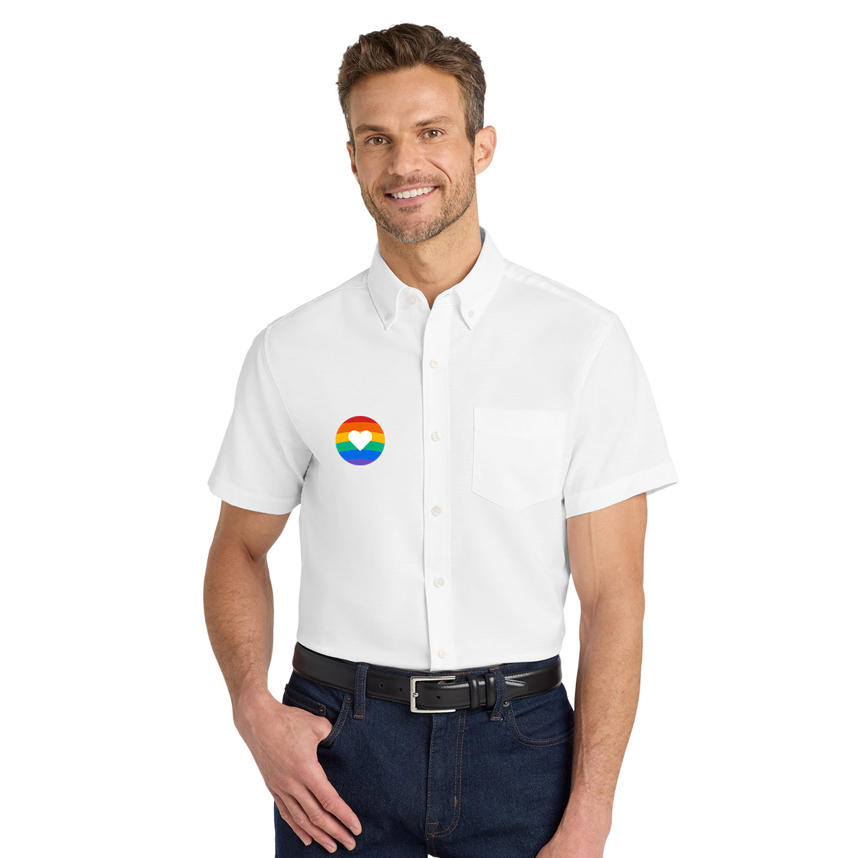 OUT AND ABOUT LOGO SHORT SLEEVE SUPERPRO OXFORD SHIRT
