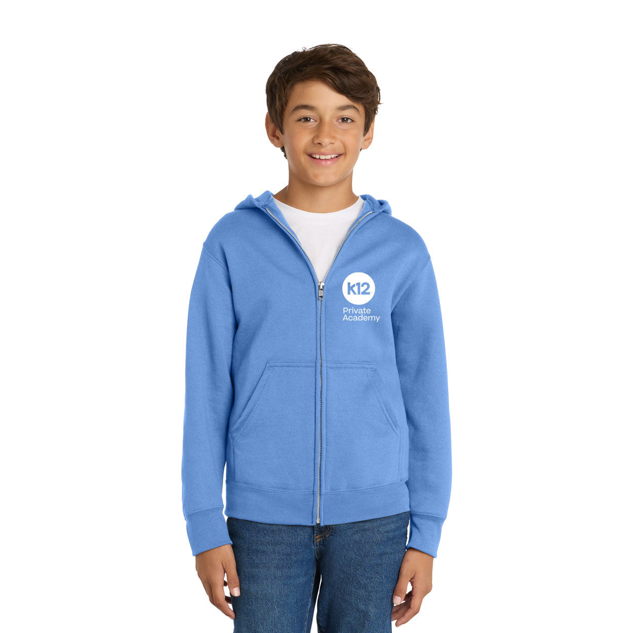 K12 PRIVATE ACADEMY LOGO YOUTH CORE FLEECE FULL-ZIP EMBROIDERED HOODED SWEATSHIRT