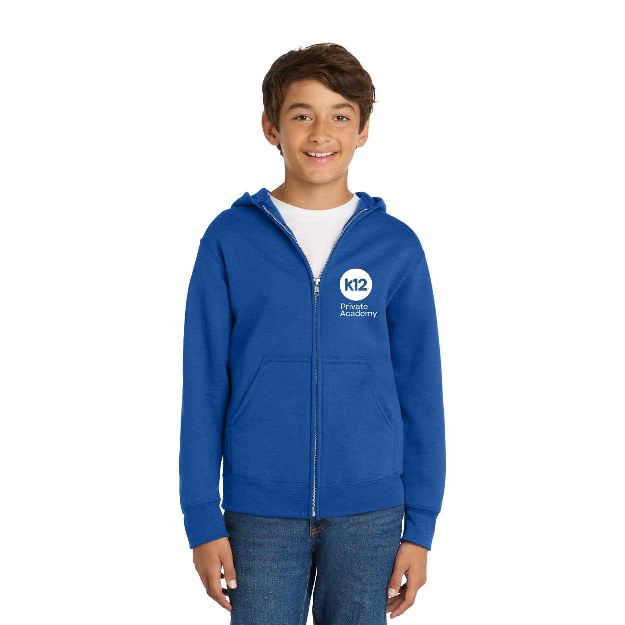 K12 PRIVATE ACADEMY LOGO YOUTH CORE FLEECE FULL-ZIP EMBROIDERED HOODED SWEATSHIRT