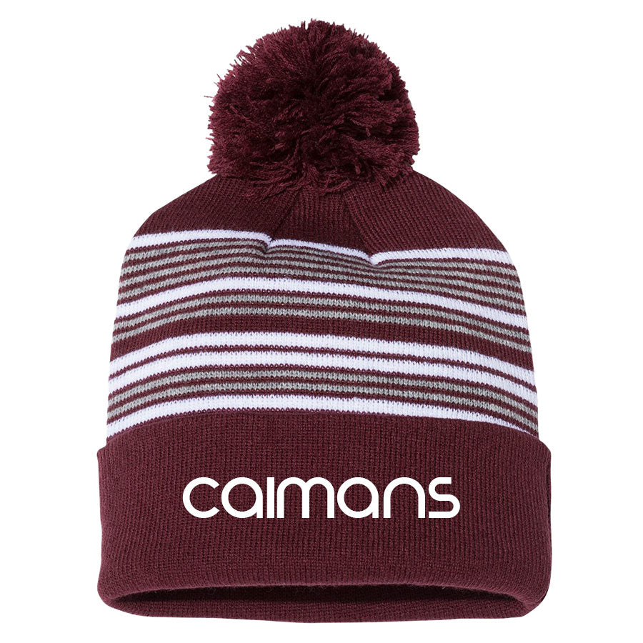 ACADEMY OF BASEBALL CAIMANS LOGO 12" STRIPED POM-POM CUFFED BEANIE