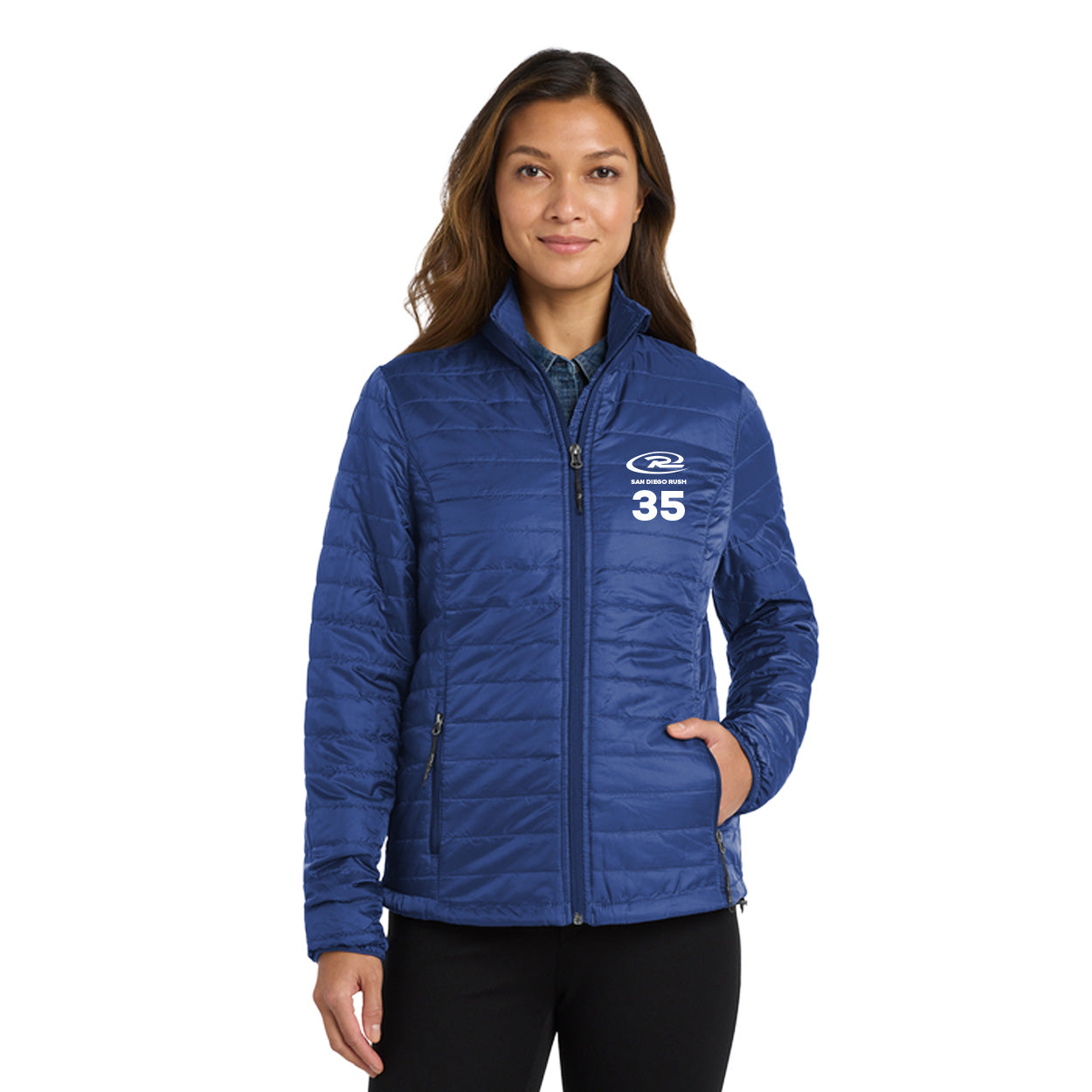 SAN DIEGO RUSH EMBROIDERED LOGO LADIES PACKABLE PUFFY JACKET