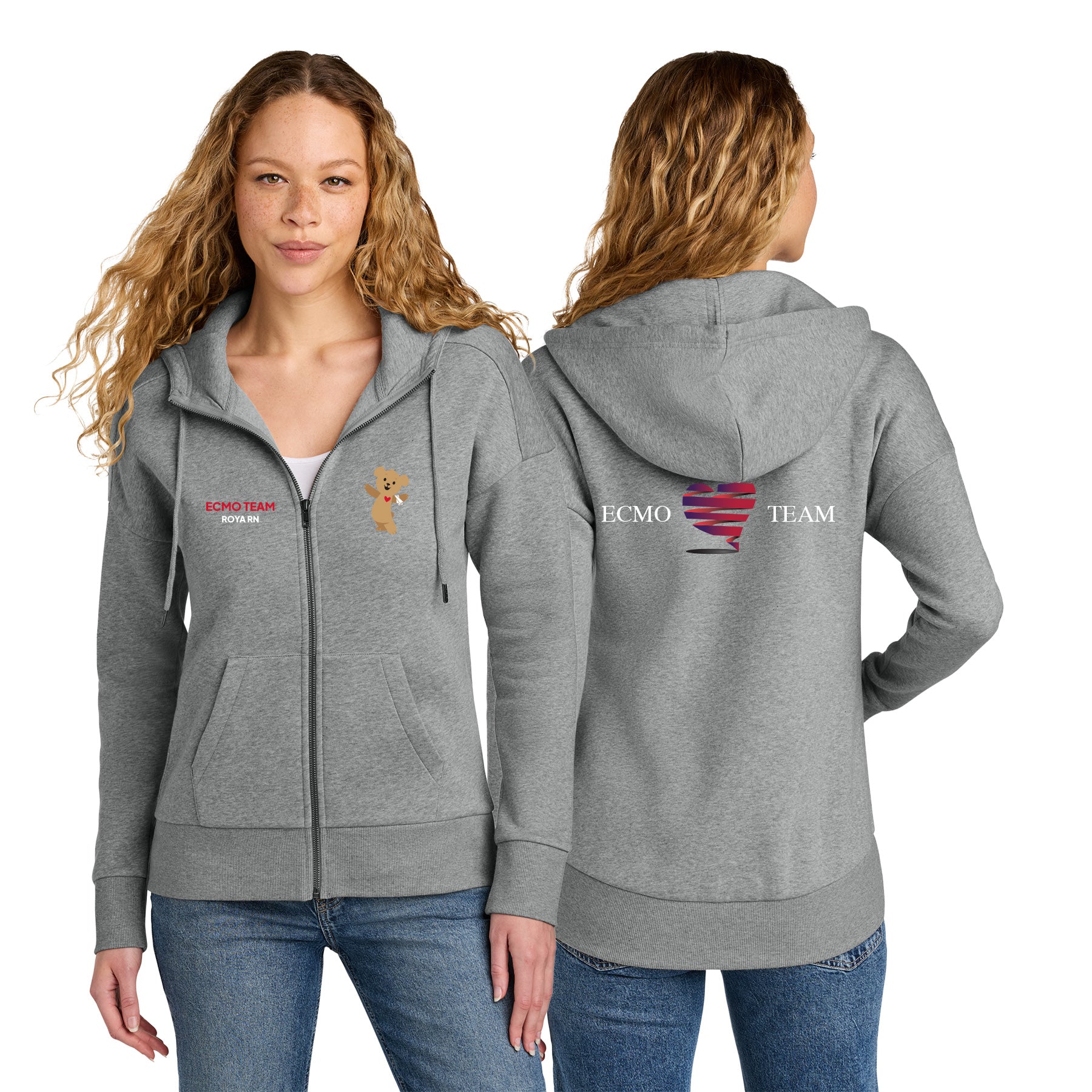 ECMO TEAM Women's Fleece Drop Shoulder Full-Zip Hoodie