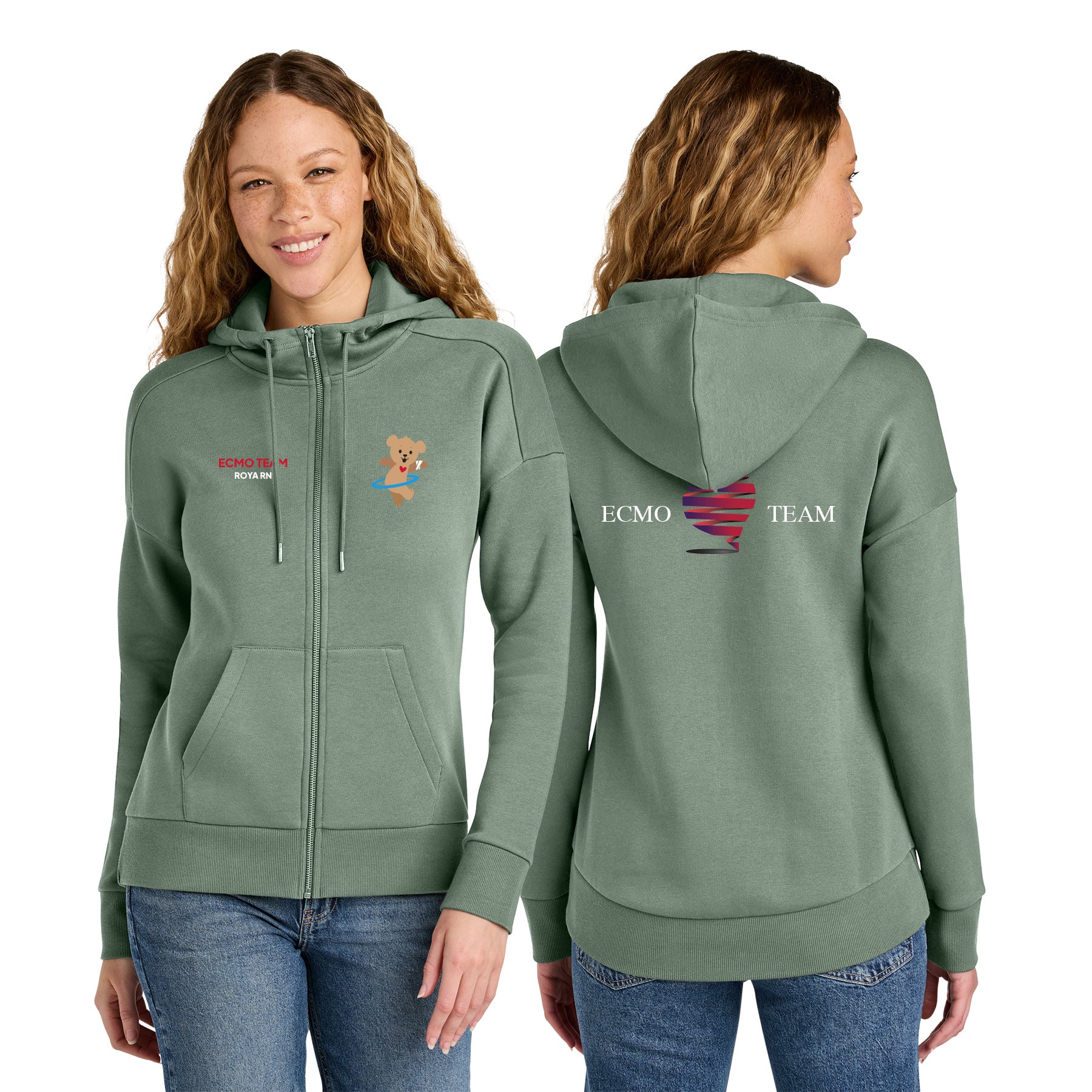 ECMO TEAM Women's Fleece Drop Shoulder Full-Zip Hoodie