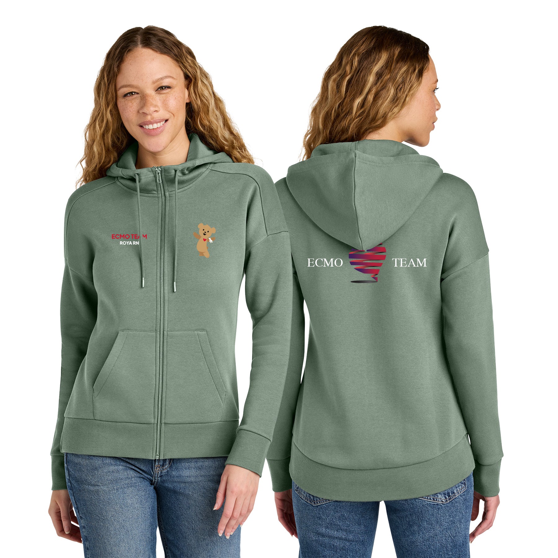 ECMO TEAM Women's Fleece Drop Shoulder Full-Zip Hoodie