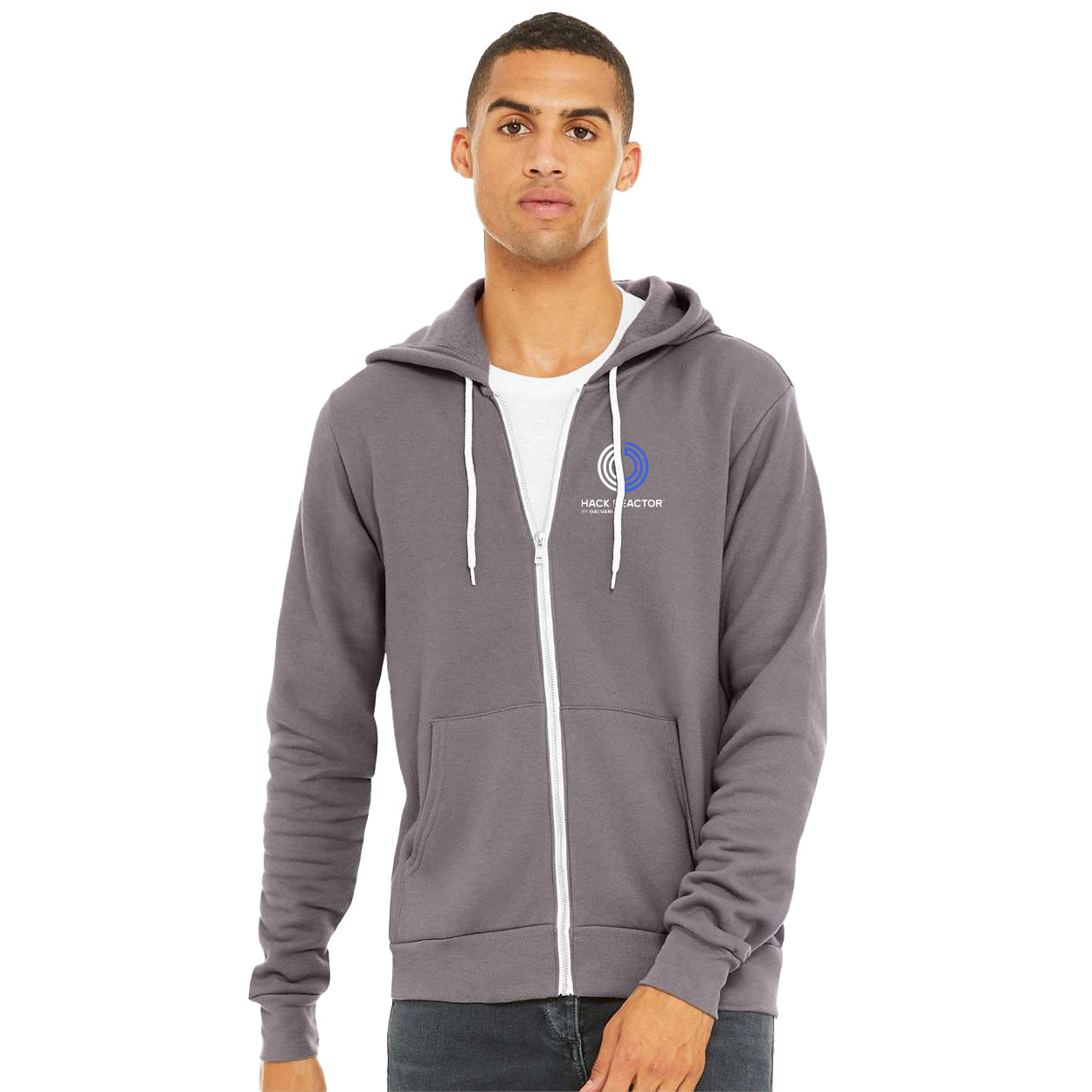 HACK REACTOR STACKED BELLA+CANVAS UNISEX SPONGE FLEECE FULL-ZIP HOODIE - EMBROIDERED