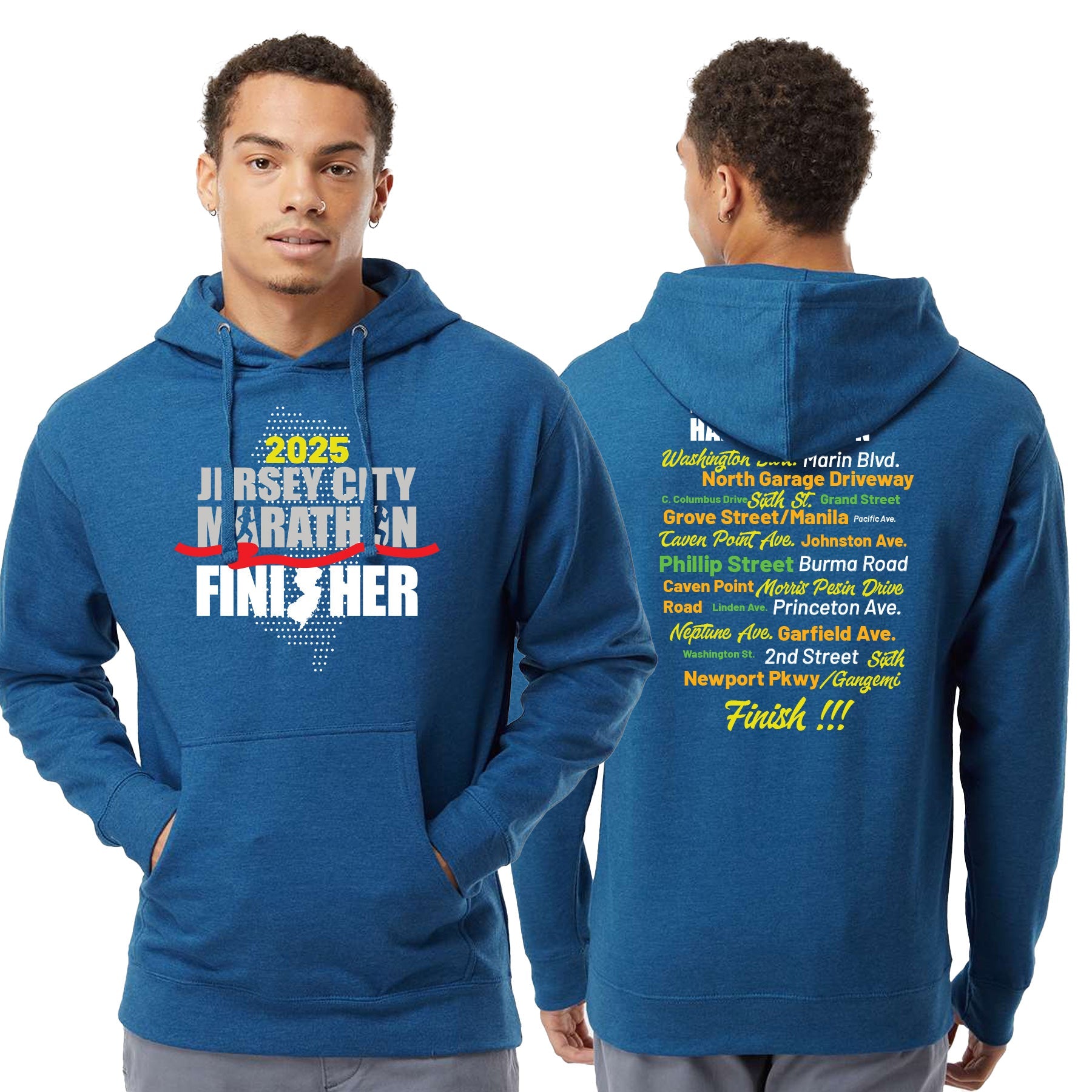 JERSEY CITY MARATHON MARATHON COURSE FINISHER MIDWEIGHT HOODED SWEATSHIRT