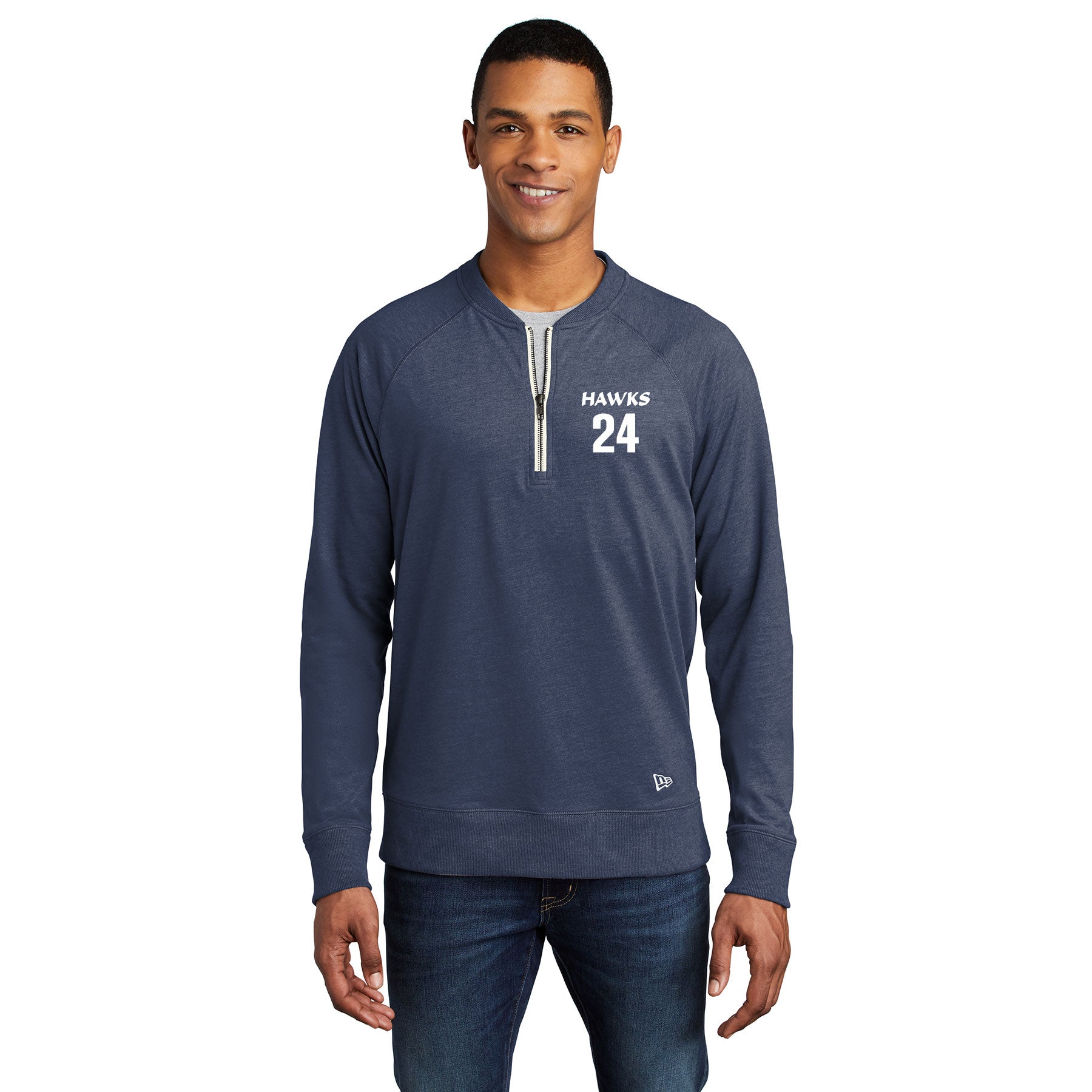 HAWKS BASEBALL LEFT CHEST EMBROIDERY NEW ERA ¨ SUEDED COTTON BLEND 1/4-ZIP PULLOVER