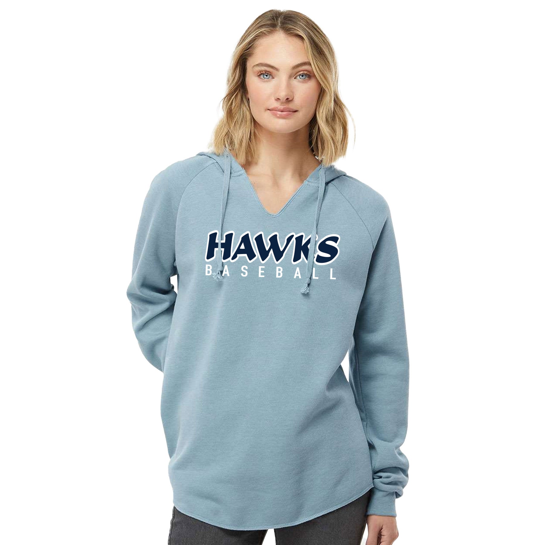 HAWKS BASEBALL JERSEY LOGO WOMENÕS LIGHTWEIGHT CALIFORNIA WAVE WASH HOODED SWEATSHIRT