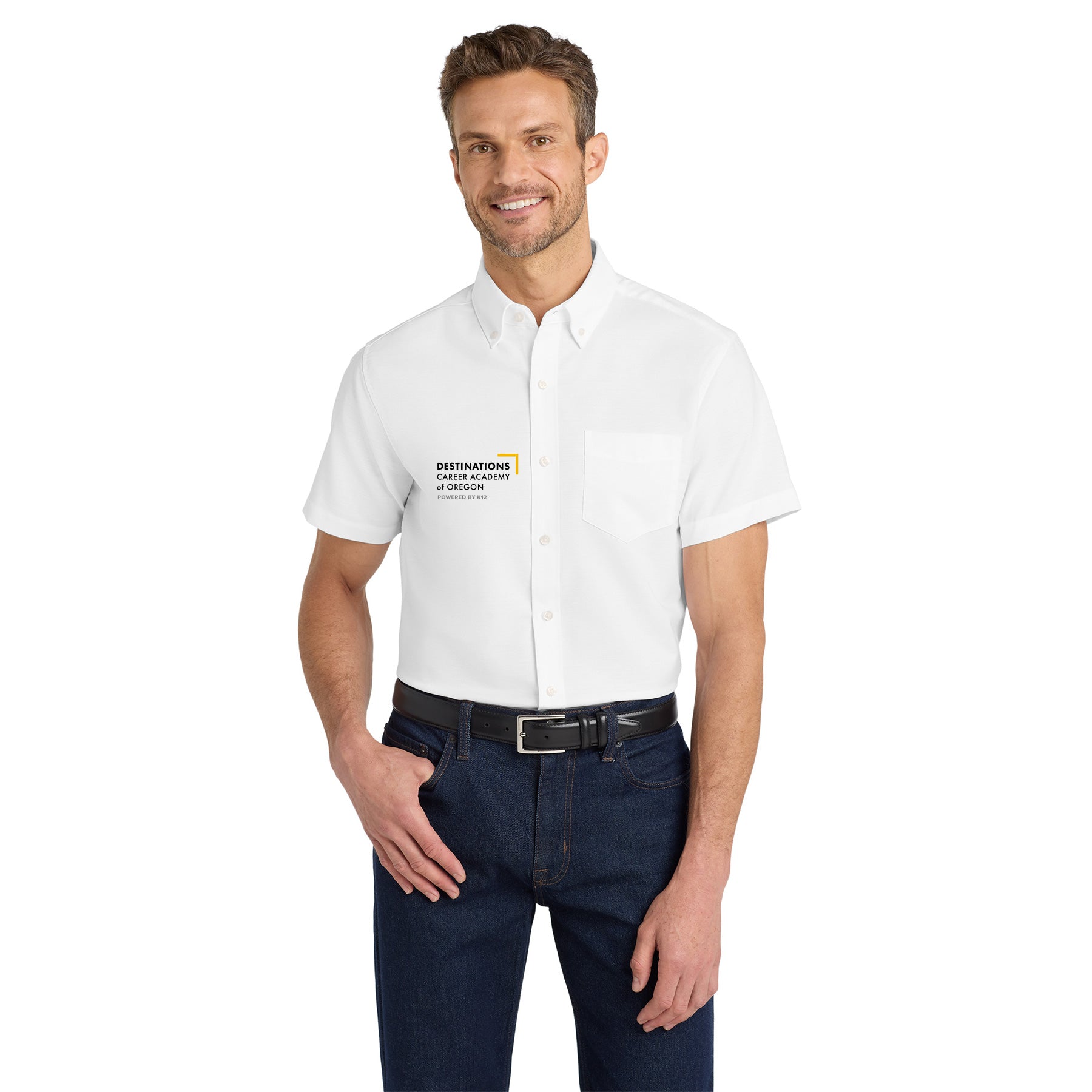 DESTINATIONS CAREER ACADEMY LOGO SHORT SLEEVE SUPERPRO OXFORD SHIRT