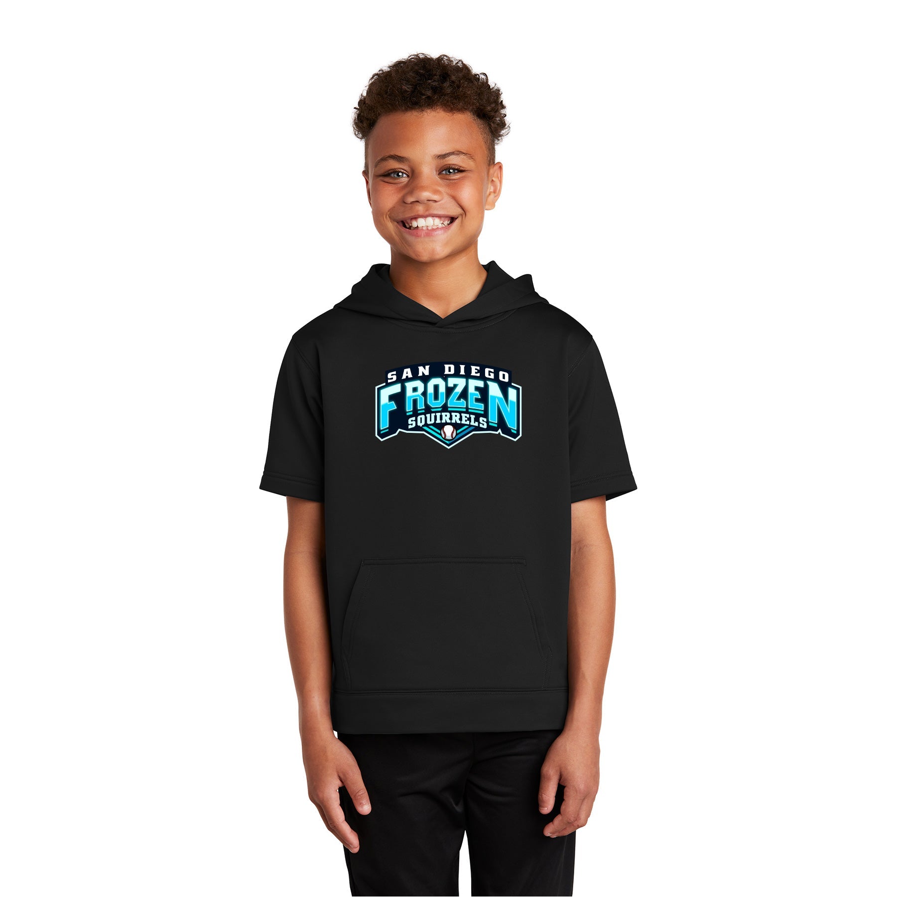 FROZEN SQUIRRELS WORDMARK YOUTH PERFORMANCE FLEECE SHORT SLEEVE HOODED PULLOVER