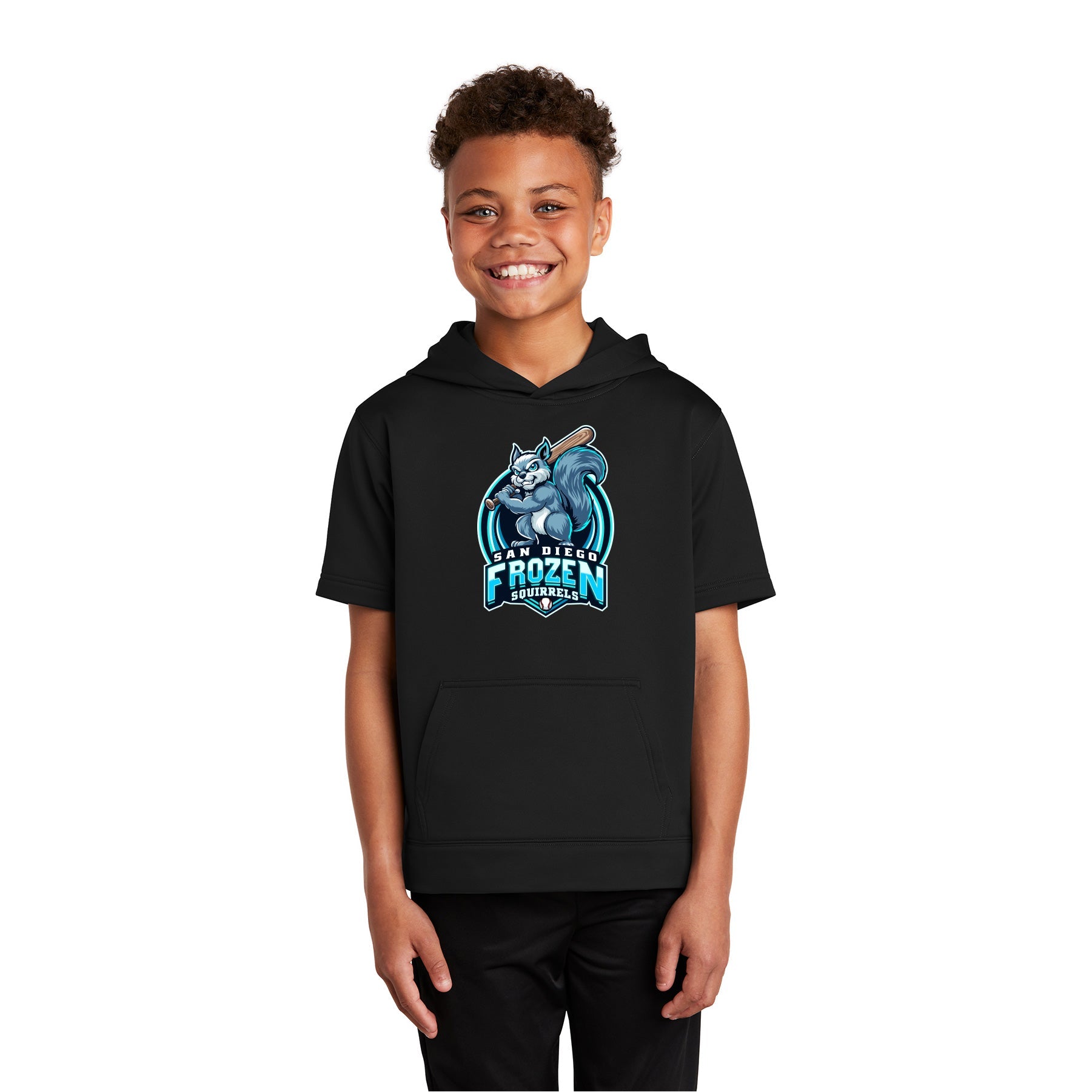 FROZEN SQUIRRELS SHIELD YOUTH PERFORMANCE FLEECE SHORT SLEEVE HOODED PULLOVER