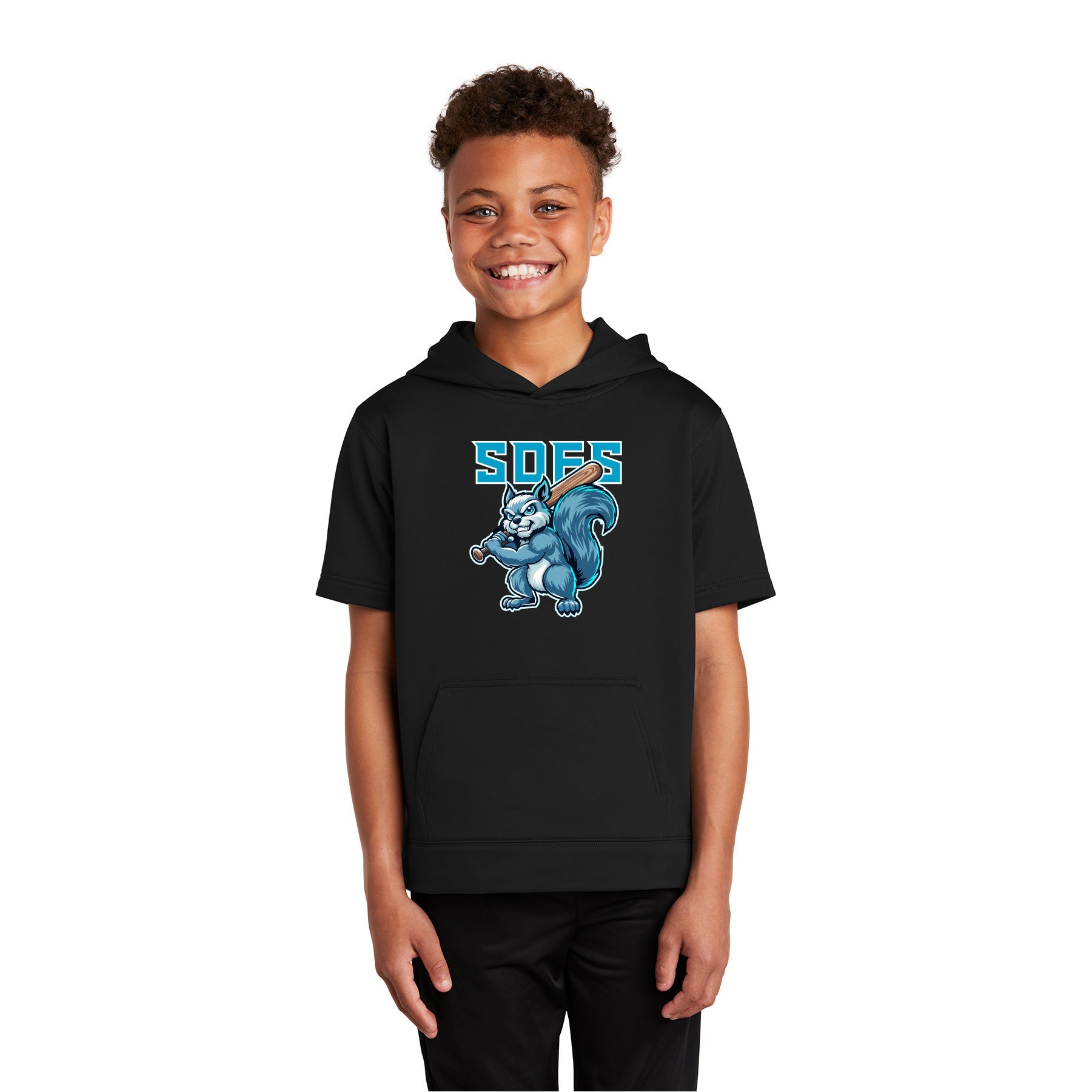 FROZEN SQUIRRELS LOGO YOUTH PERFORMANCE FLEECE SHORT SLEEVE HOODED PULLOVER