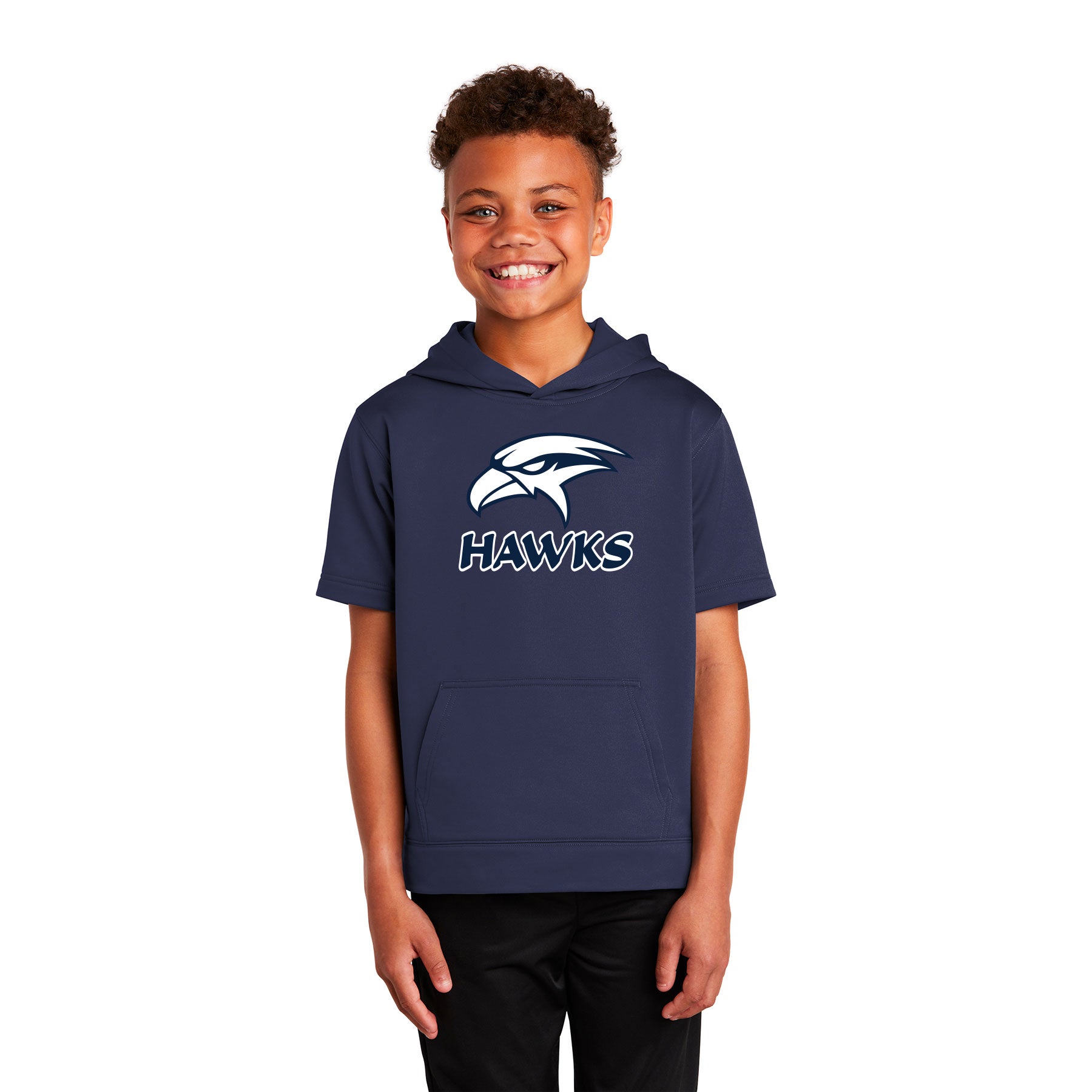 SAN DIEGO HAWKS LOGO YOUTH PERFORMANCE FLEECE SHORT SLEEVE HOODED PULLOVER