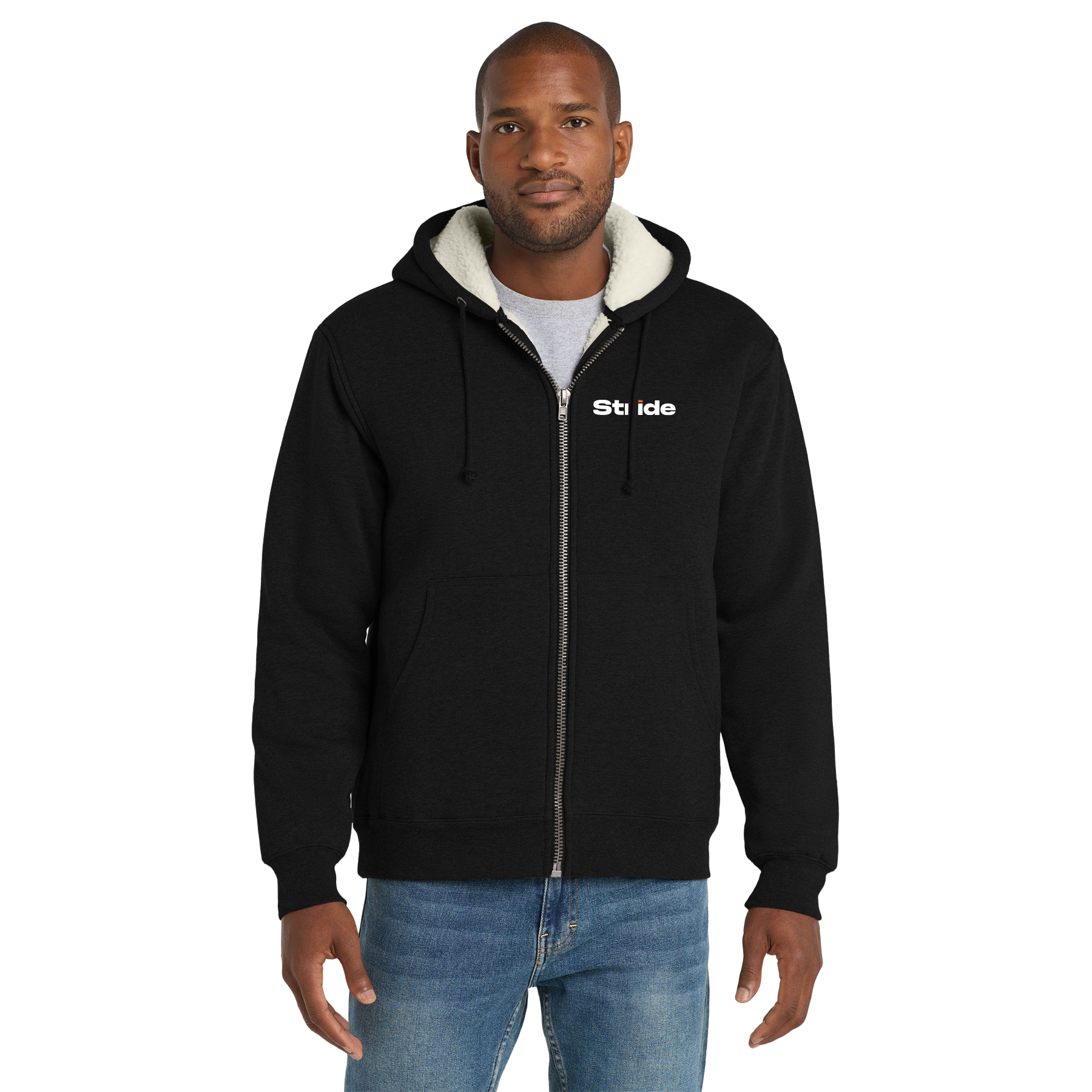 STRIDE EMBROIDERED HEAVYWEIGHT SHERPA-LINED HOODED FLEECE JACKET