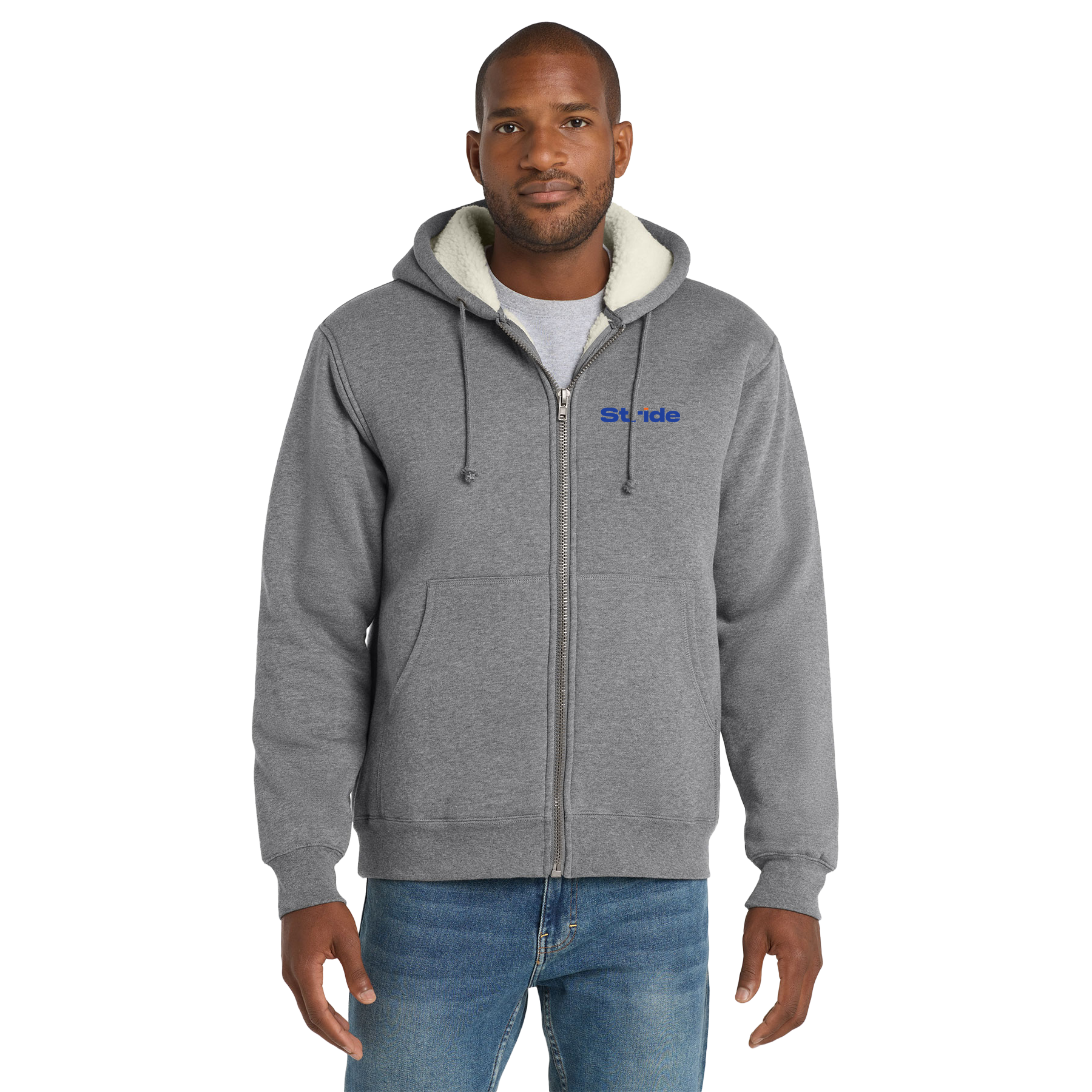 STRIDE EMBROIDERED HEAVYWEIGHT SHERPA-LINED HOODED FLEECE JACKET