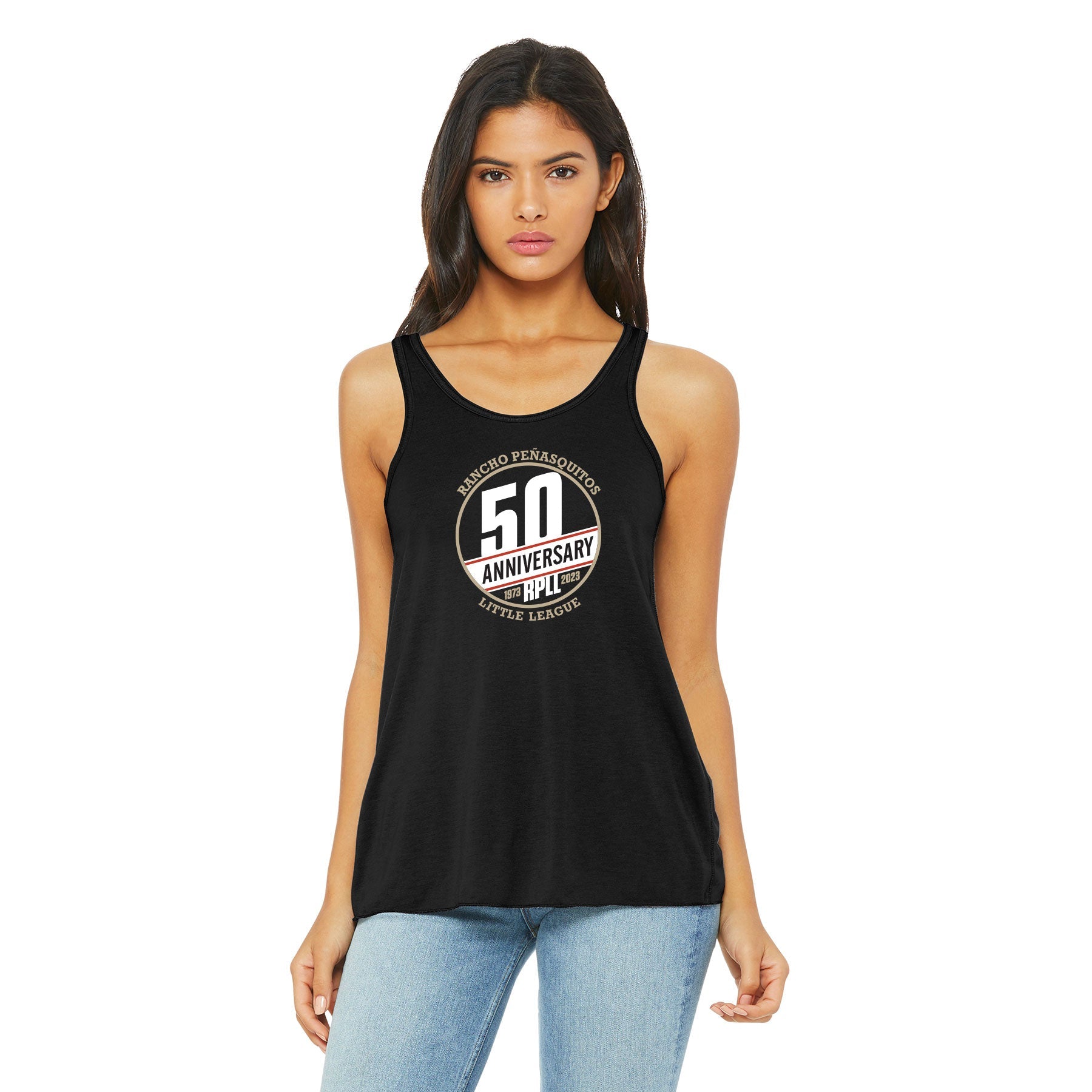 50 STAMP WOMEN'S BELLA+CANVAS FLOWY RACERBACK TANK