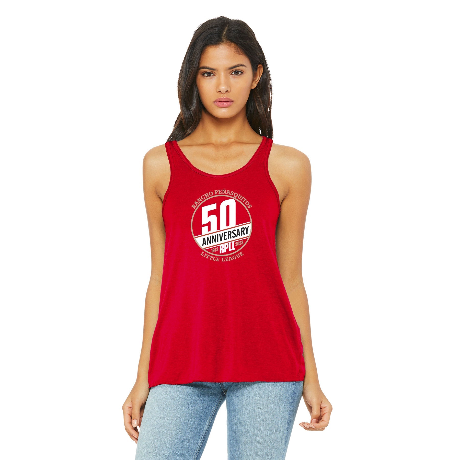 50 STAMP WOMEN'S BELLA+CANVAS FLOWY RACERBACK TANK