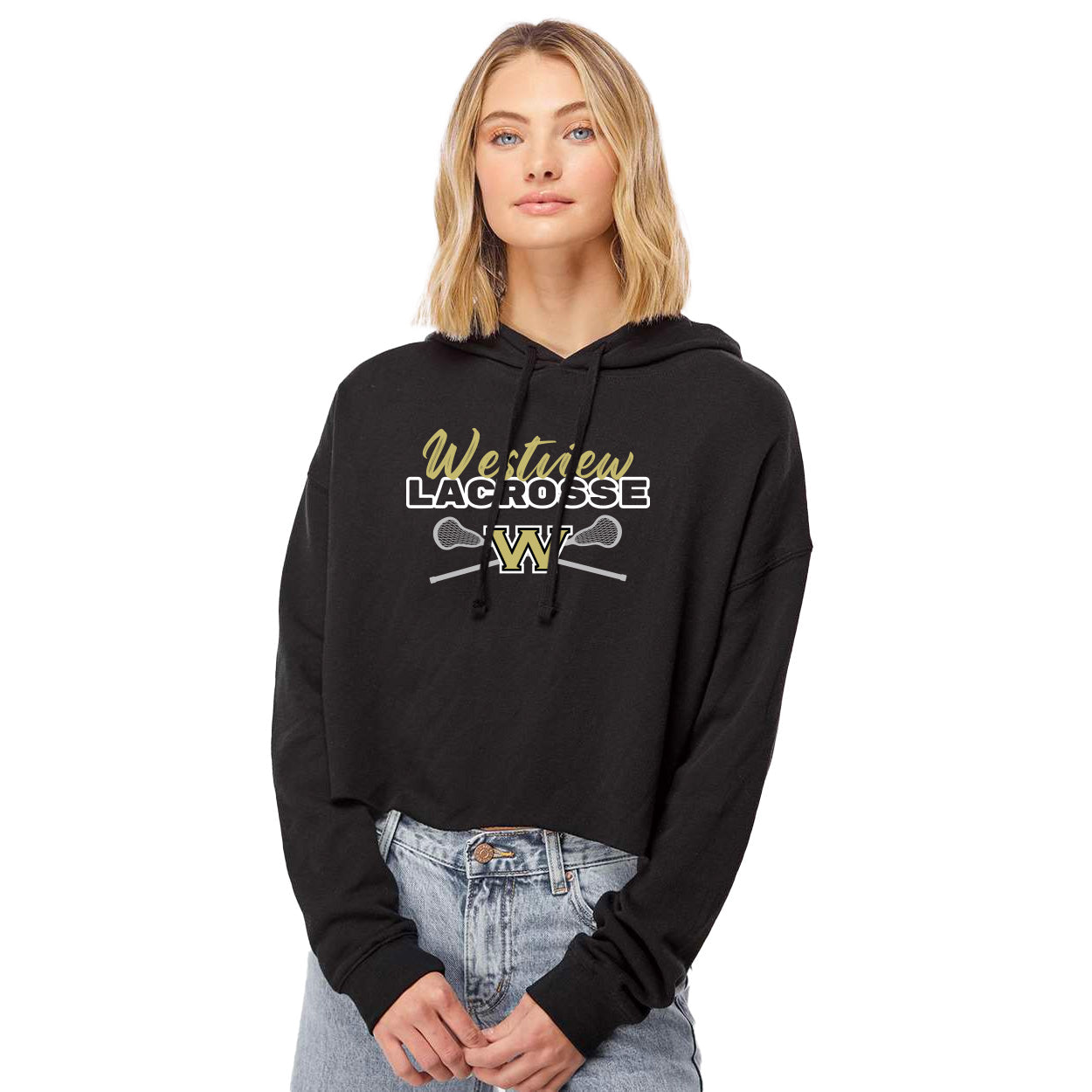 WESTVIEW LACROSSE SCRIPT DISTRESSED - INDEPENDENT TRADING CO. CROP HOODED PULLOVER
