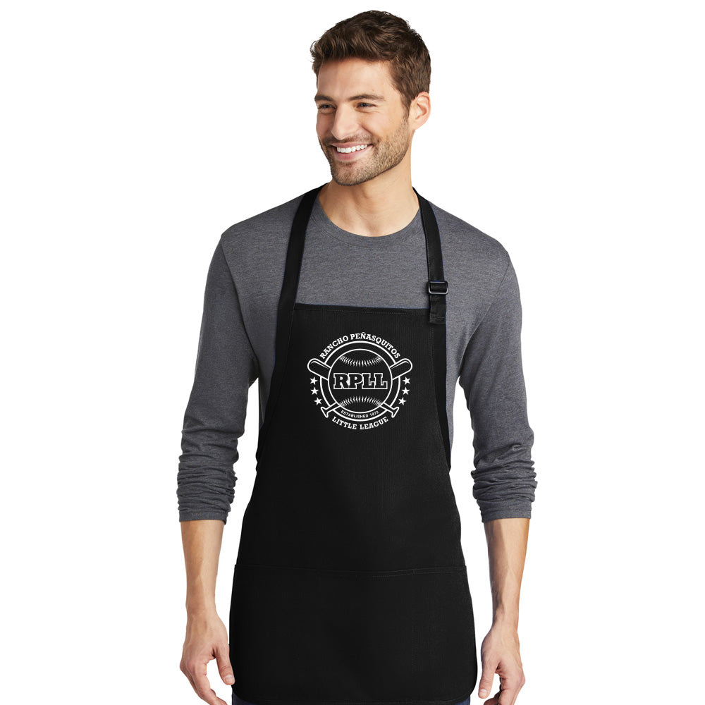 RPLL Unisex Medium-Length Apron with Pouch Pockets - White Outline
