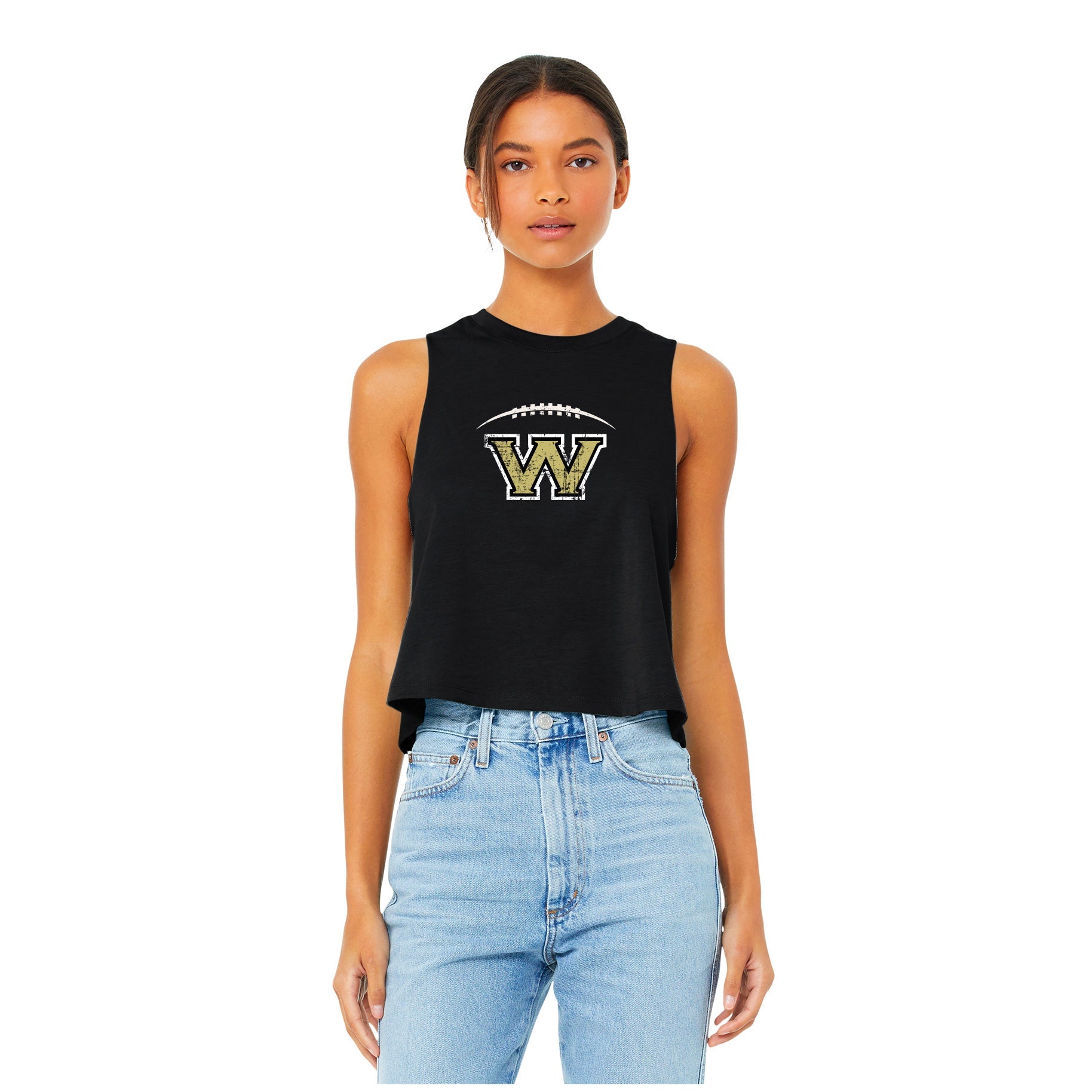 WESTVIEW FOOTBALL DISTRESSED - BELLA+CANVAS ® WOMENÕS RACERBACK CROPPED TANK