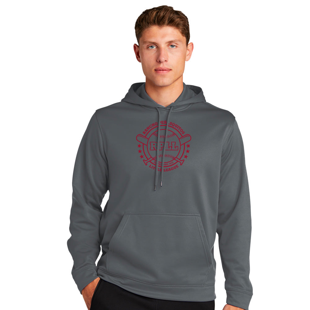 RPLL Men's Wicking Fleece Hooded Pullover - Red Outline