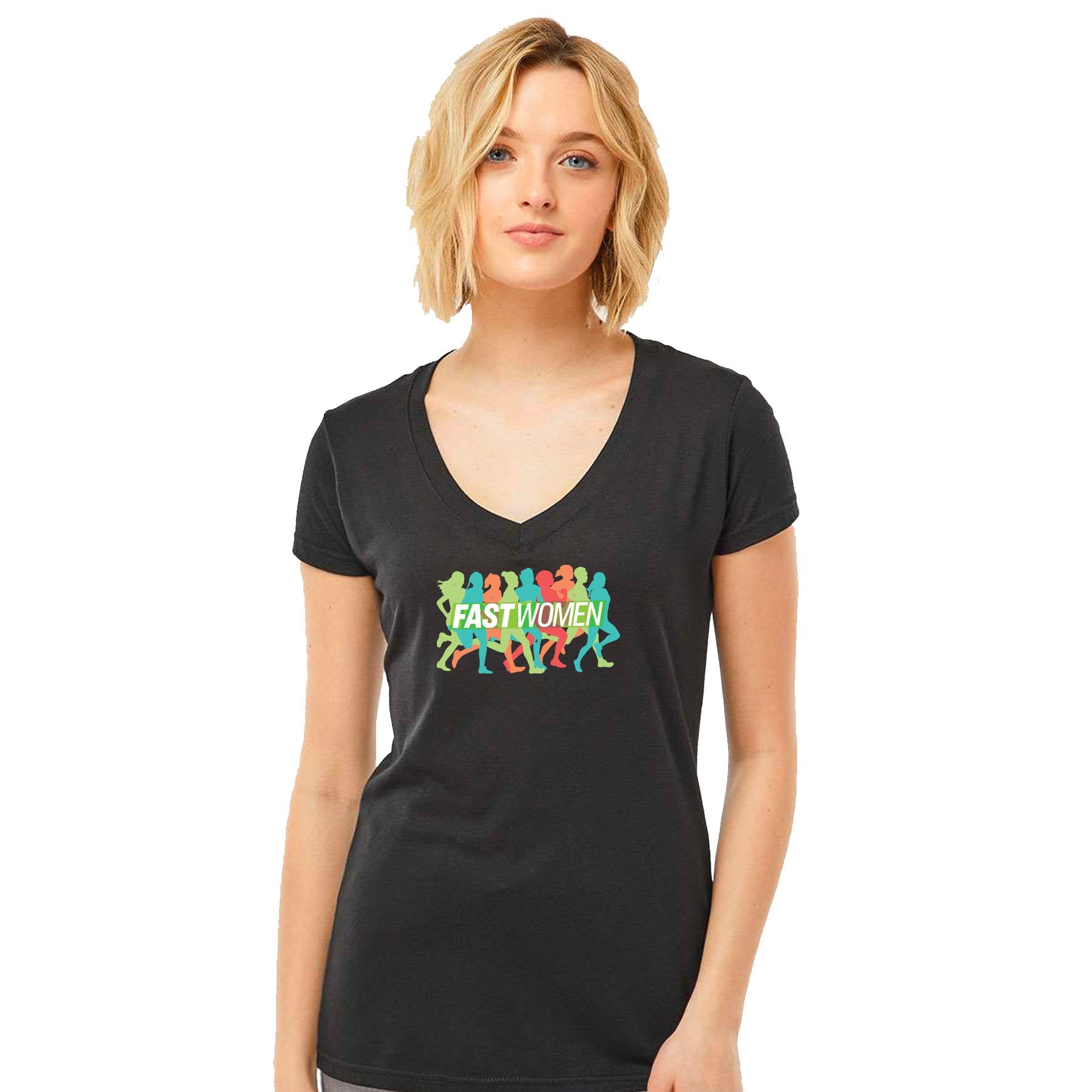 FAST WOMEN LOGO POLY-RICH V-NECK T-SHIRT