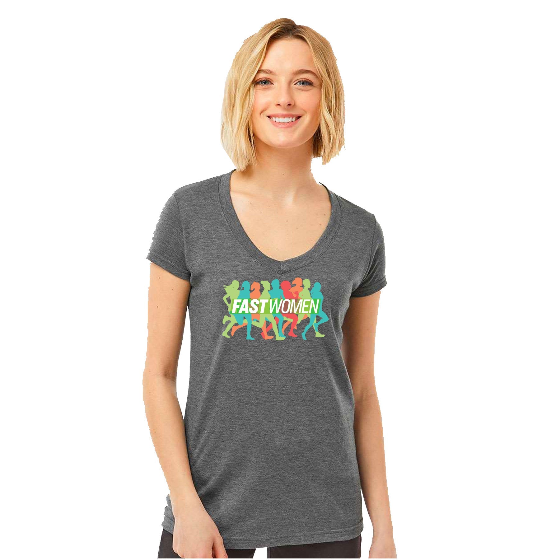 FAST WOMEN LOGO POLY-RICH V-NECK T-SHIRT