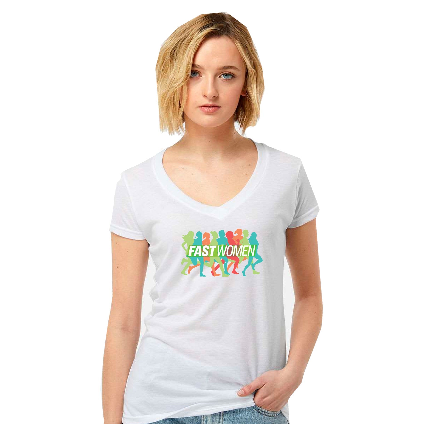 FAST WOMEN LOGO POLY-RICH V-NECK T-SHIRT