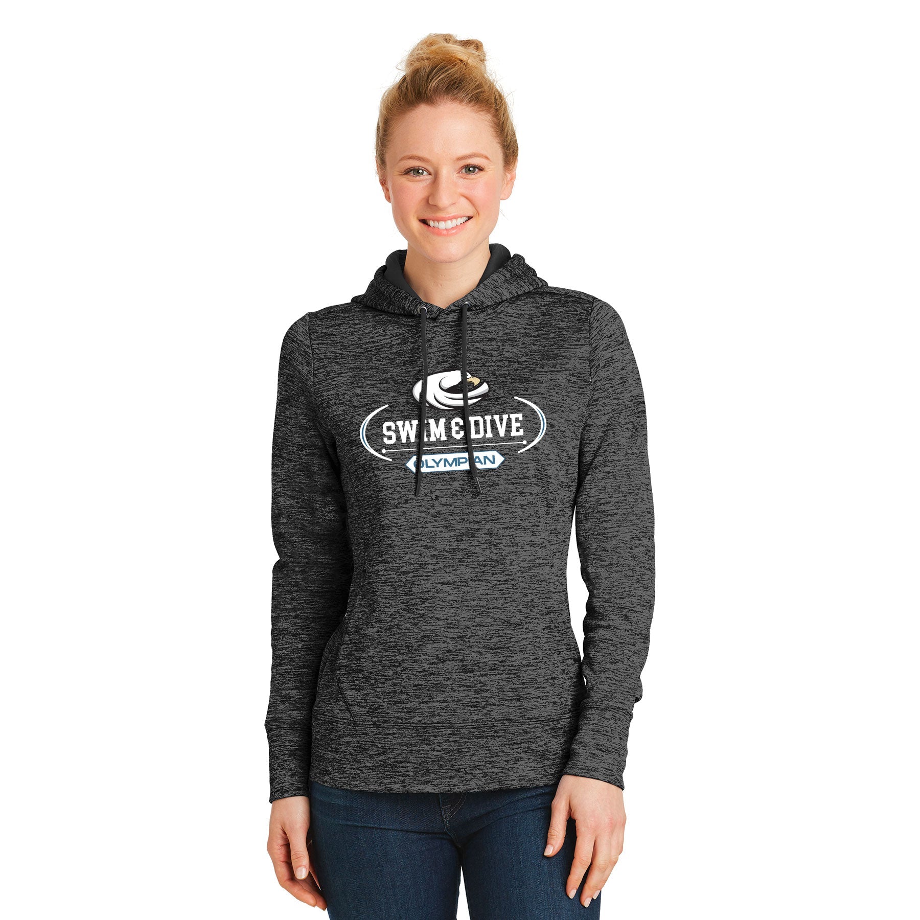 OLYMPIAN AQUATICS SWIM DIVE FOCUS LADY'S POSICHARGEELECTRIC HEATHER FLEECE HOODED PULLOVER