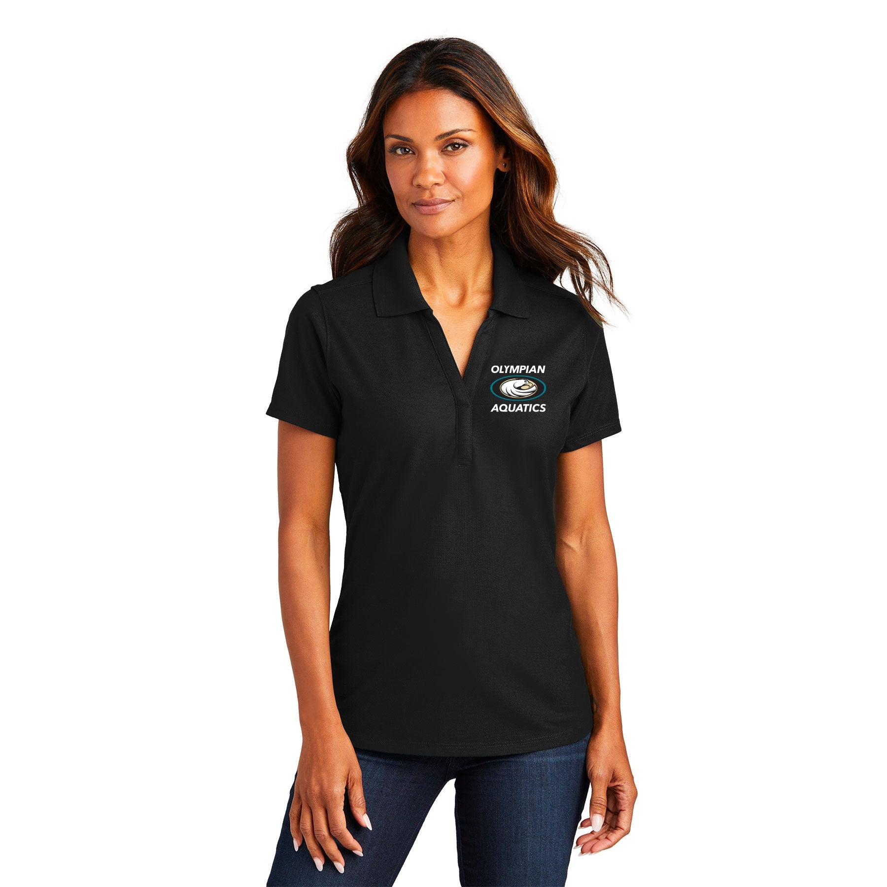 OLYMPIAN AQUATICS STACKED PERFORMANCE PIQUE POLO