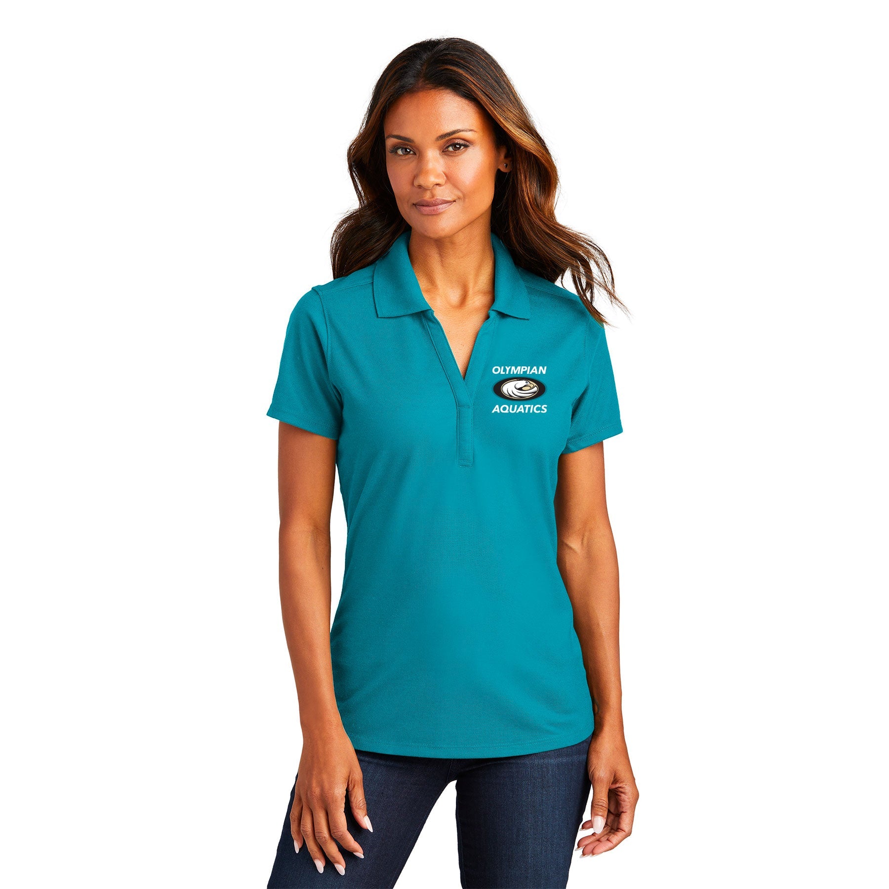 OLYMPIAN AQUATICS STACKED PERFORMANCE PIQUE POLO