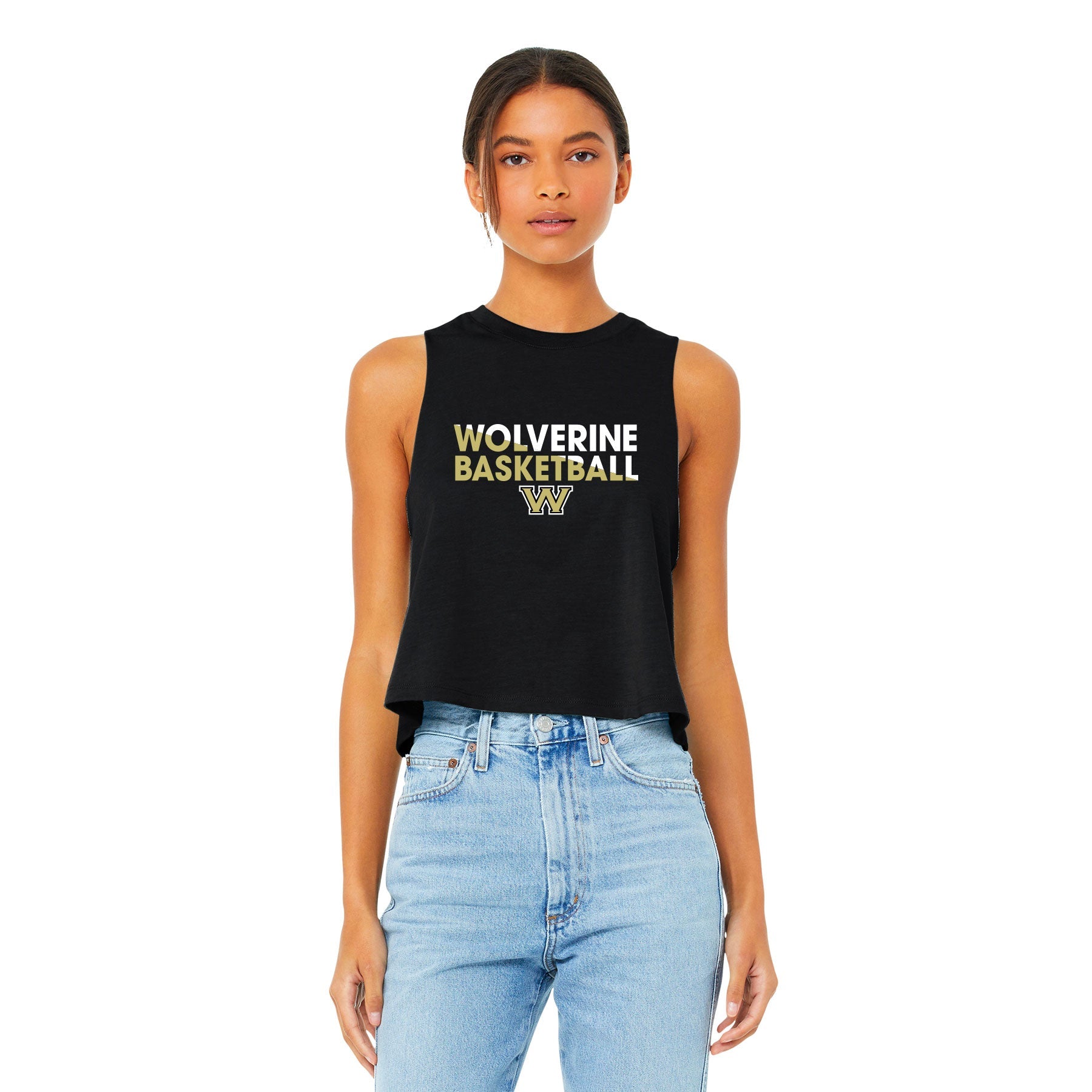 Wolverine Basketball Slice Racerback Crop Tank