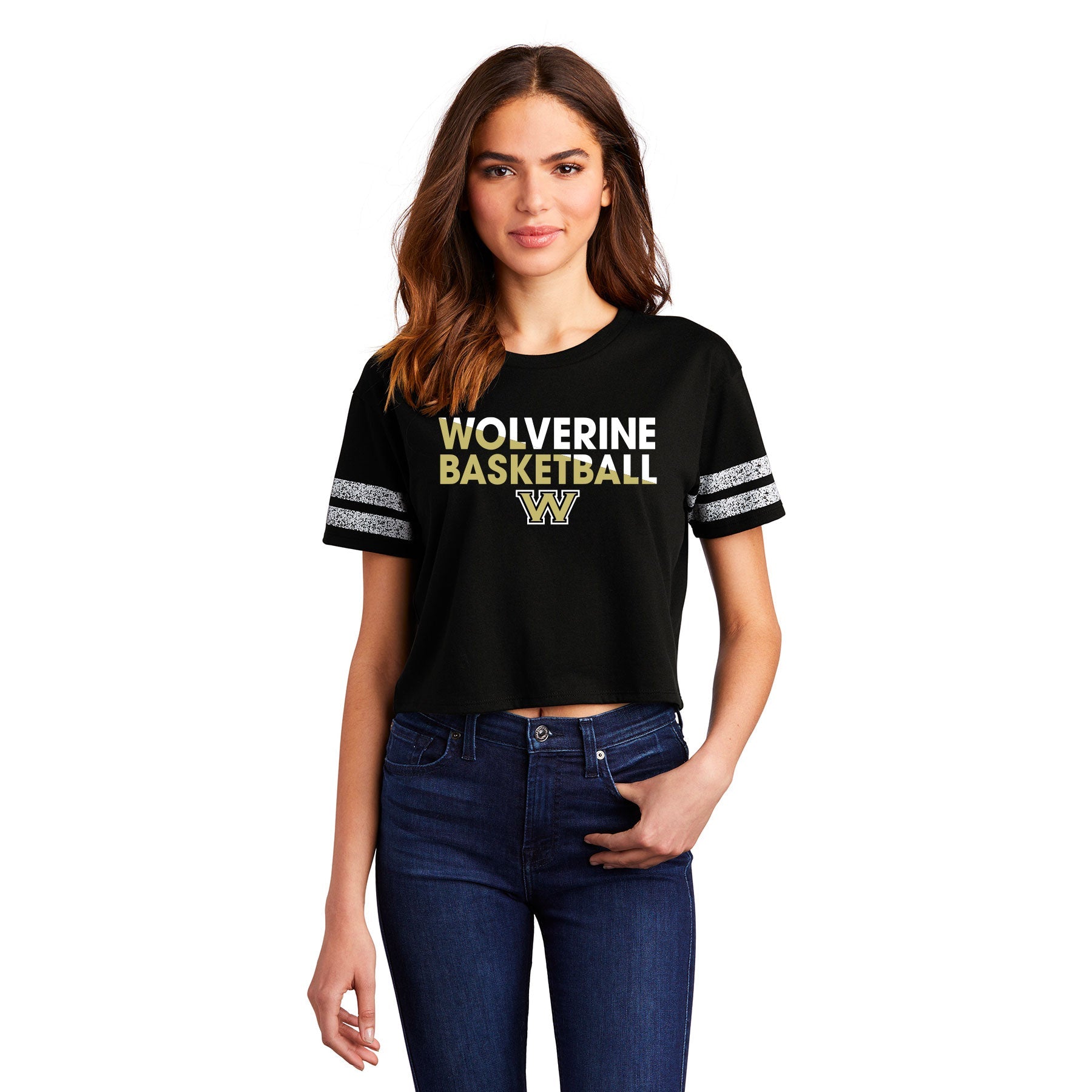 Wolverine Basketball Slice WomenÕs Scorecard Crop Tee