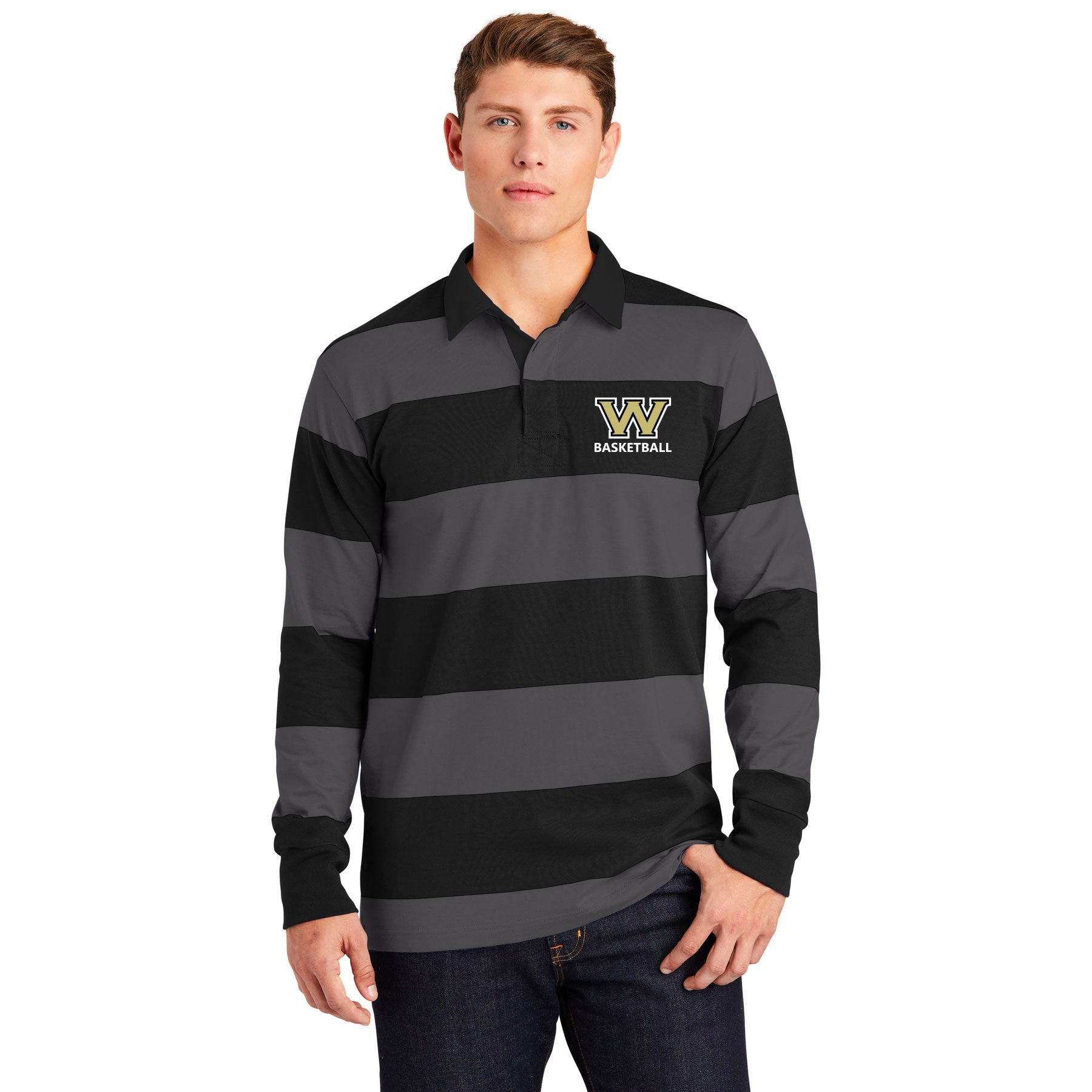Wolverine Basketball Left Chest Block Classic Long Sleeve Rugby Polo