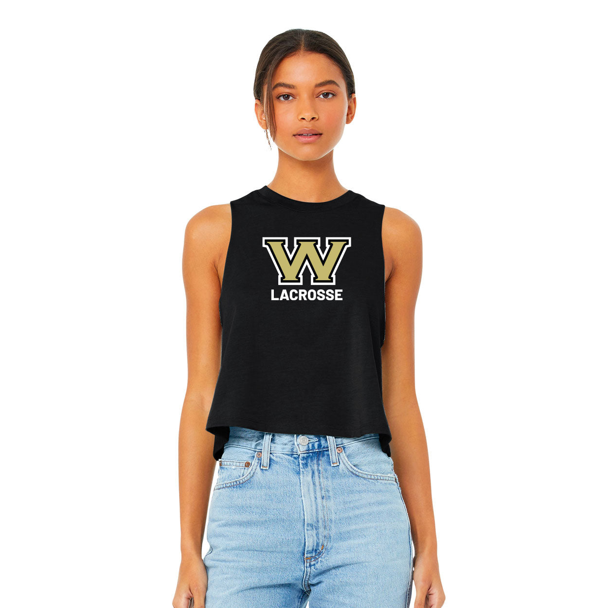 WESTVIEW LACROSSE WOMEN'S DISTRESSED - BELLA+CANVAS RACERBACK CROPPED TANK