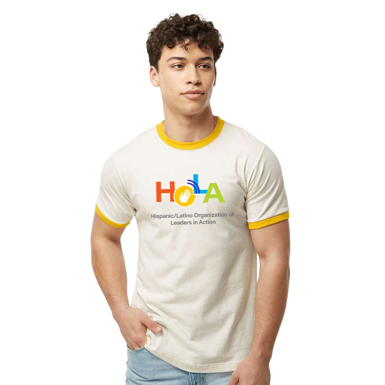 HOLA LOGO FINE JERSEY RINGER T-SHIRT