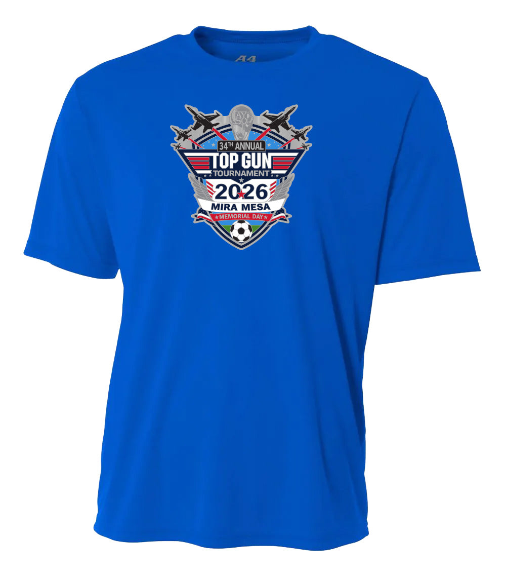 2026 MIRA MESA TOP GUN TOURNAMENT LOGO PERFORMANCE SHORT SLEEVE TEE - UNISEX AND YOUTH