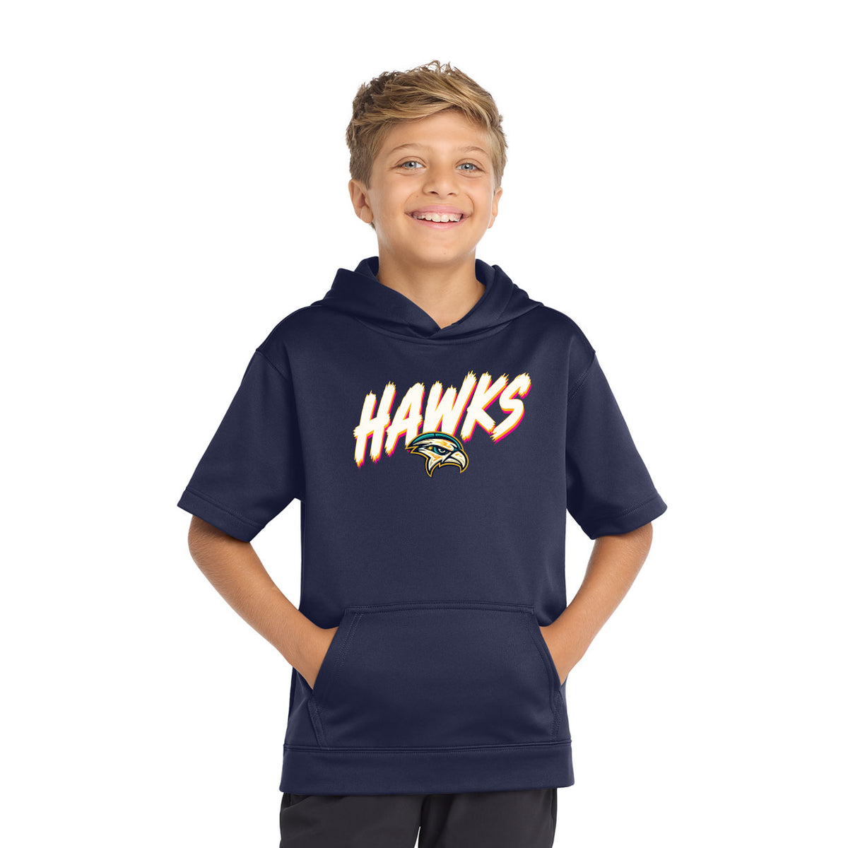 HAWKS CITY CONNECT II YOUTH PERFORMANCE FLEECE SHORT SLEEVE HOODED PULLOVER