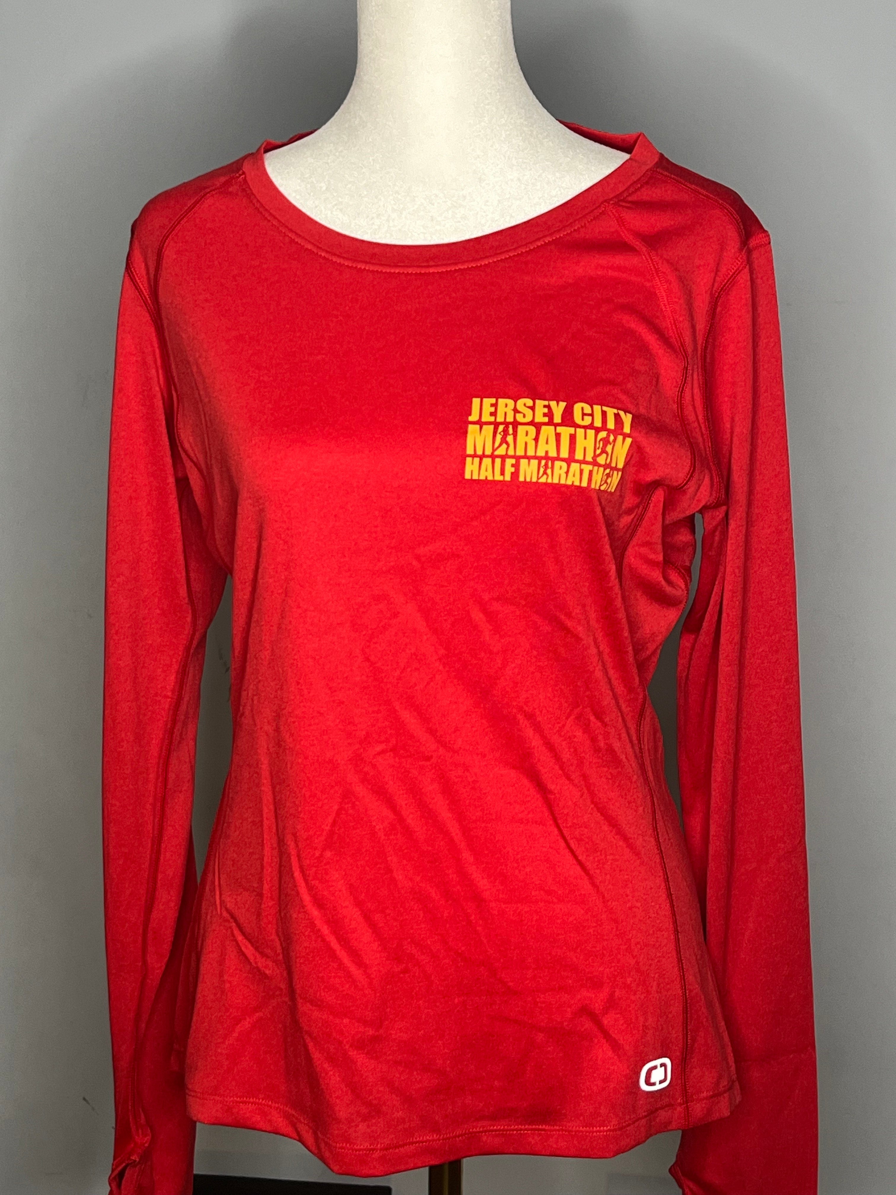 JERSEY CITY MARATHON WOMENS RED LONG SLEEVE