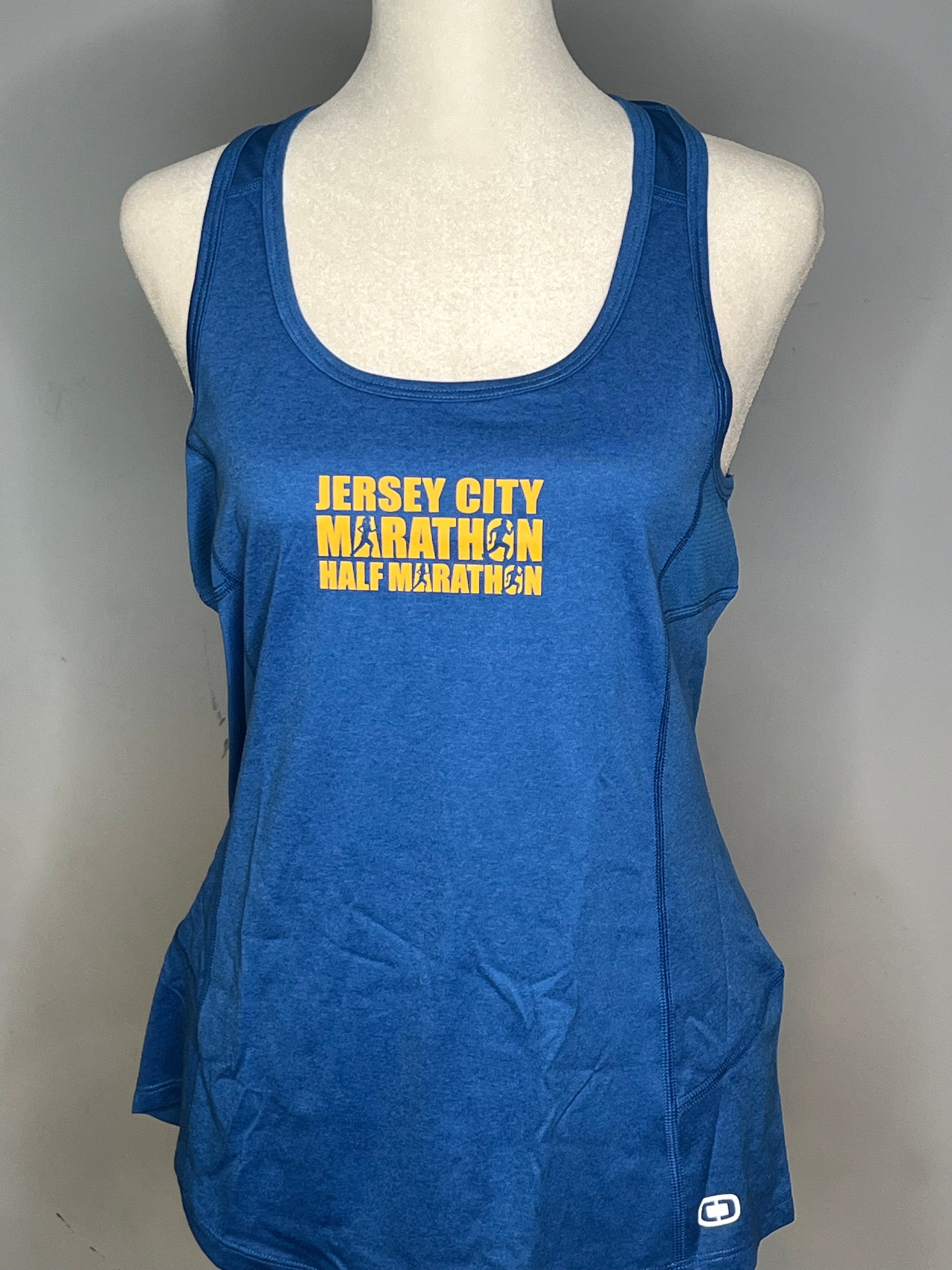 JERSEY CITY MARATHON WOMENS BLUE RACERBACK