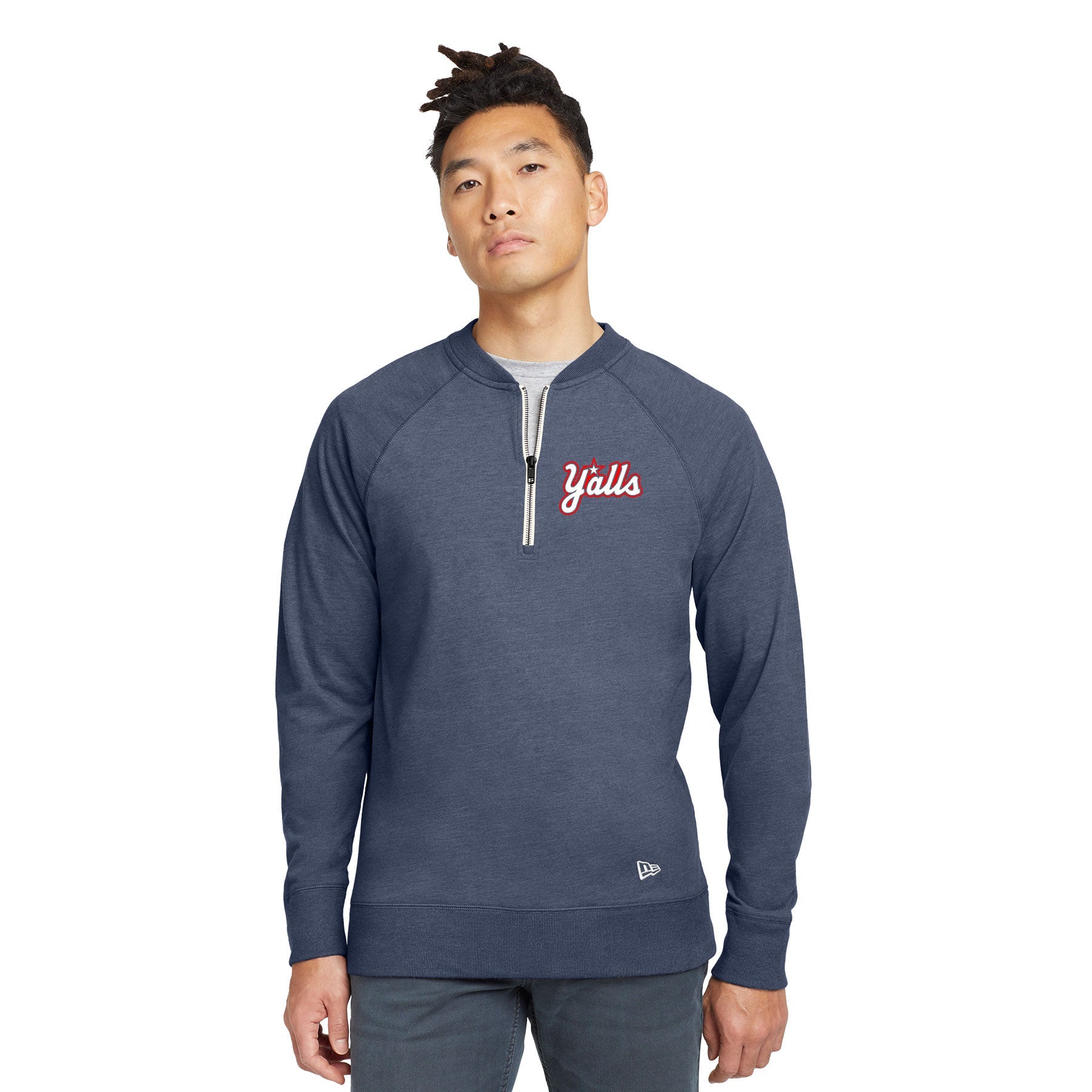 Y'ALLS EMBROIDERED LOGO NEW ERA ¨ SUEDED COTTON BLEND 1/4-ZIP PULLOVER