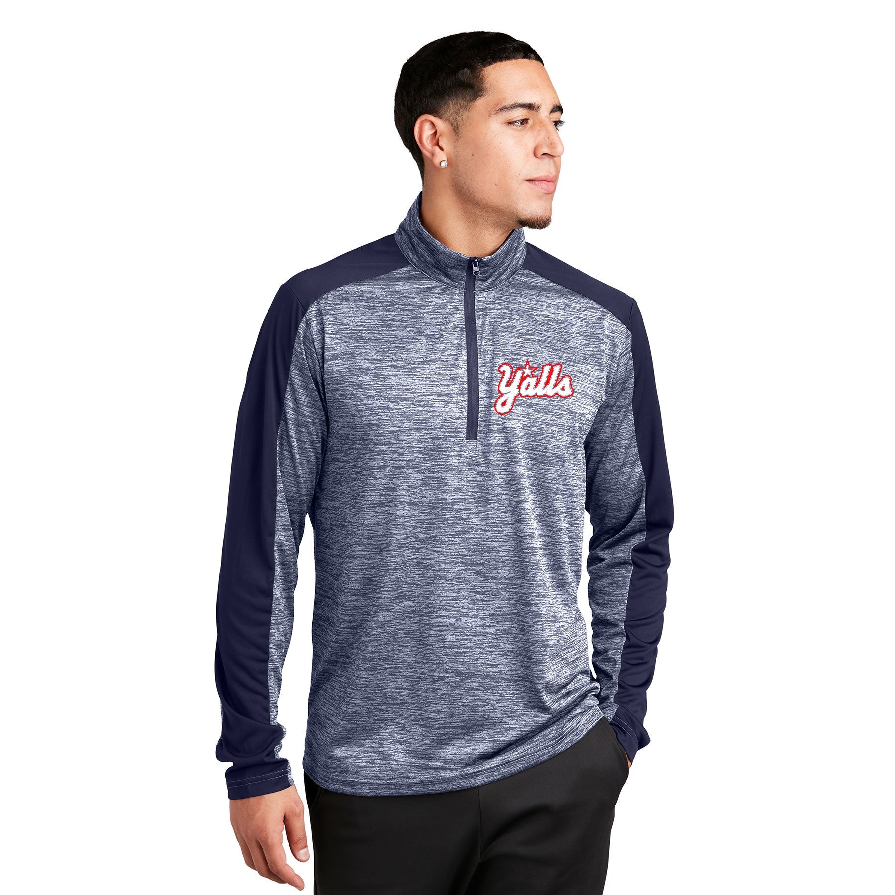 Y'ALLS EMBROIDERED LOGO POSICHARGE ELECTRIC HEATHER COLORBLOCK 1/4-ZIP PULLOVER. ST397