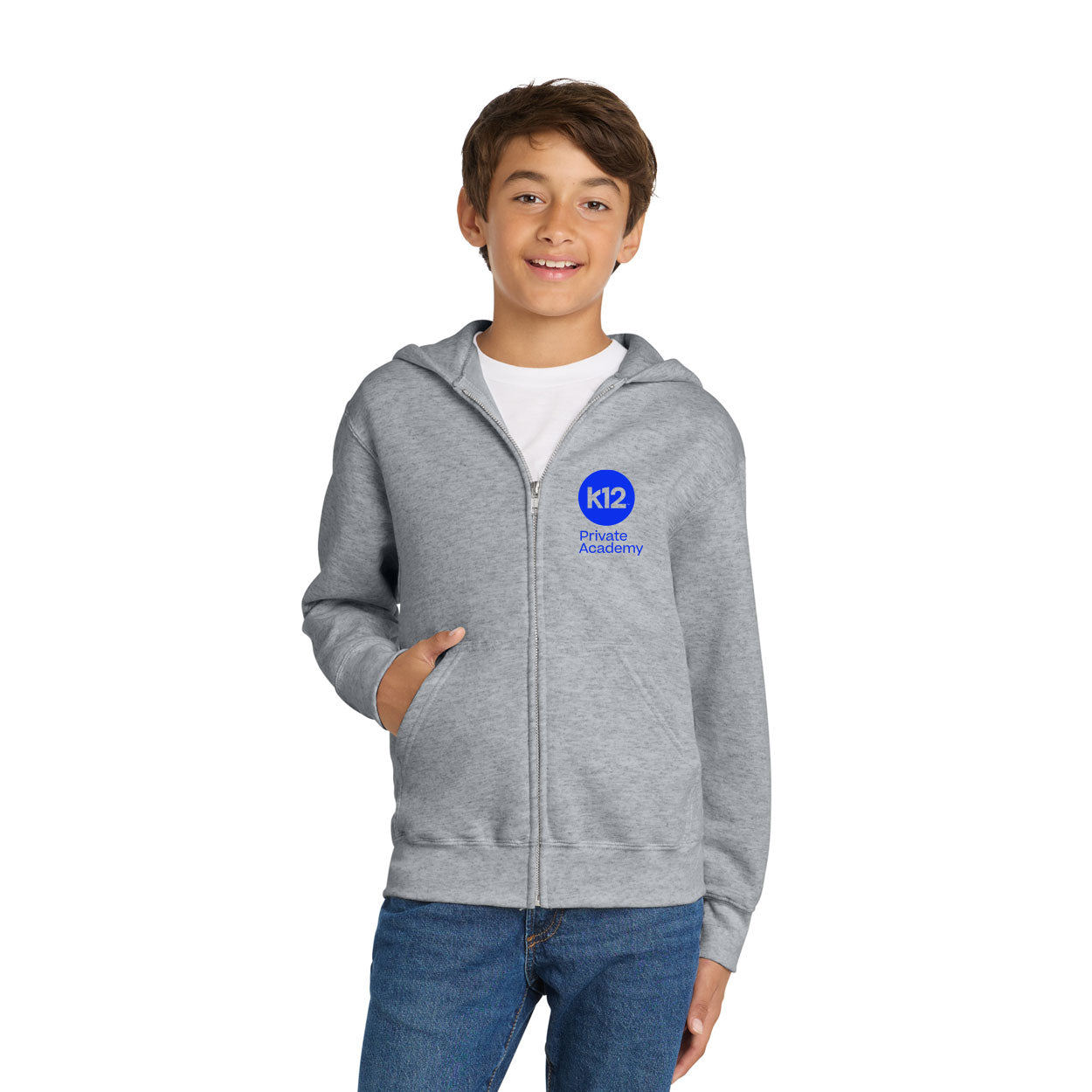 K12 PRIVATE ACADEMY LOGO YOUTH CORE FLEECE FULL-ZIP EMBROIDERED HOODED SWEATSHIRT
