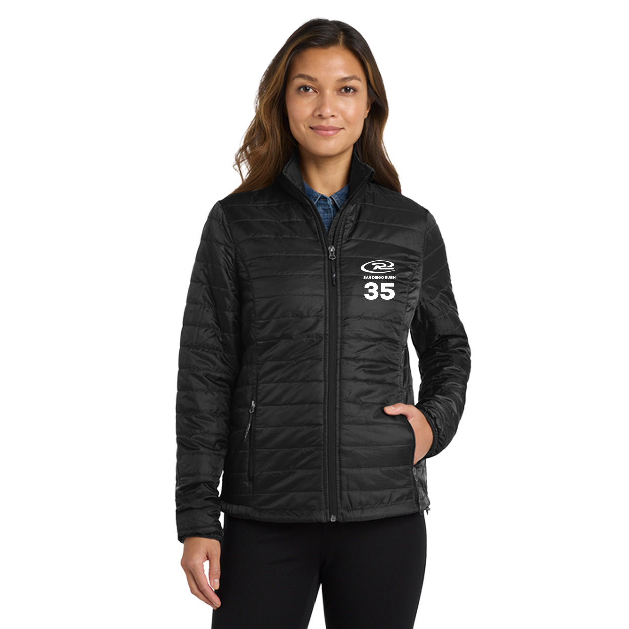 SAN DIEGO RUSH EMBROIDERED LOGO LADIES PACKABLE PUFFY JACKET