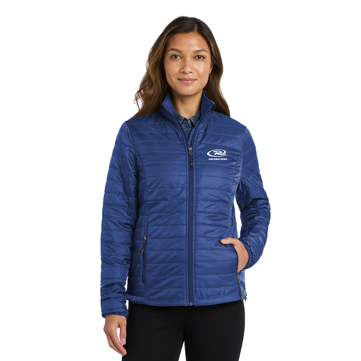 SAN DIEGO RUSH EMBROIDERED LOGO LADIES PACKABLE PUFFY JACKET